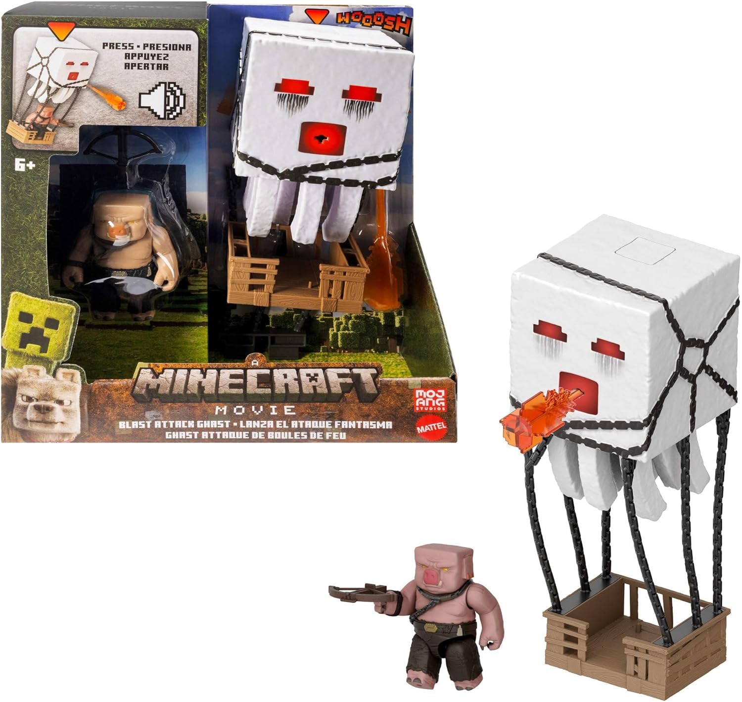 Mattel Minecraft Actionfiguren-Set, Ghast mit Feuerangriff, Lichter, Lärm, Starter und Projektil, Piglin-Krieger, inspiriert vom Film, JFB69 Actionfiguren Naty Shop Standardtitel