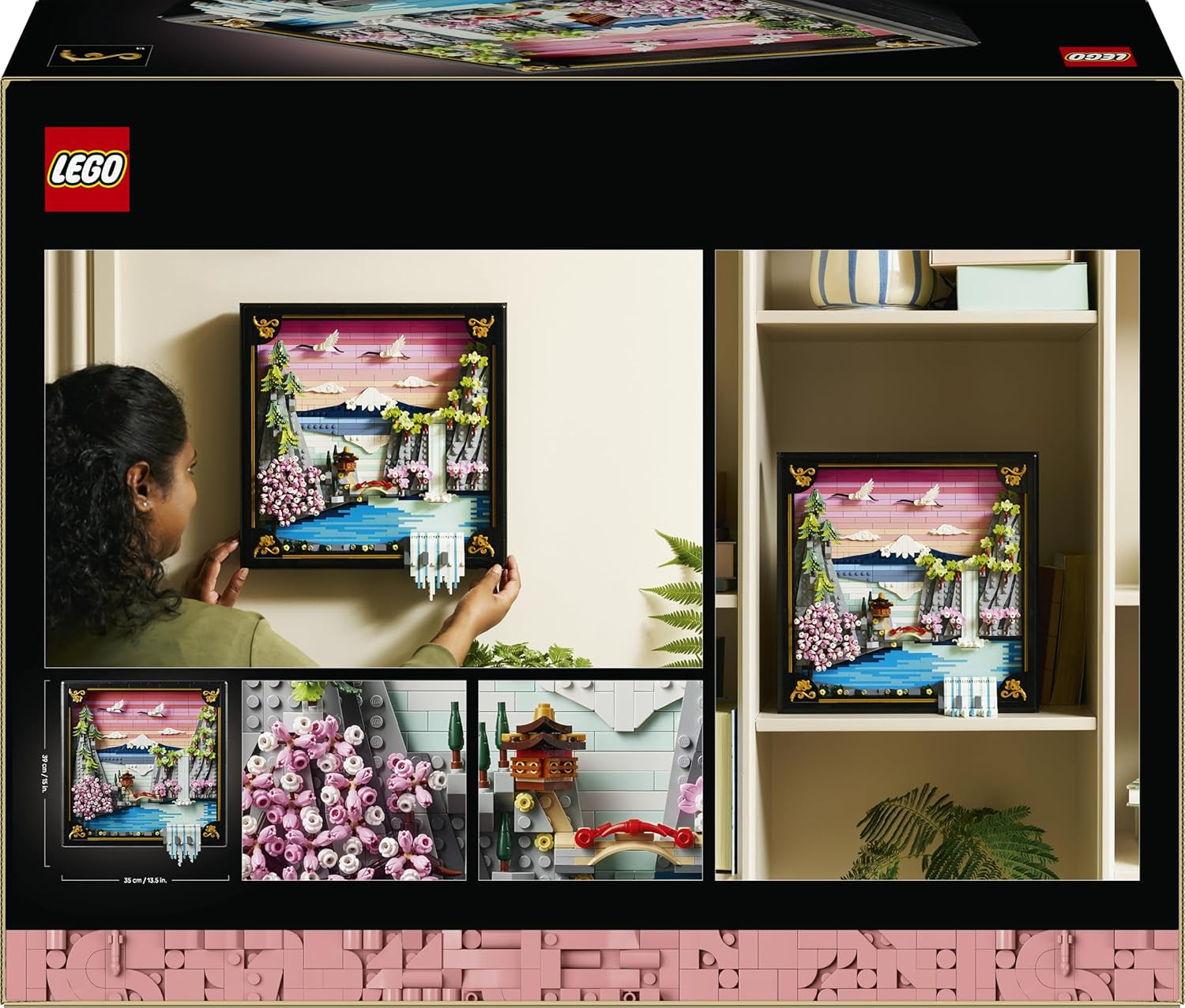 LEGO Art Japanische Kirschblütenlandschaft - DIY Set - Bauset für Erwachsene - 3D Wandkunst im Rahmen mit dem Fuji-Berg, Sakura (Kirschblüten) und Wasserfall - Geschenk für Männer und Frauen - 31218