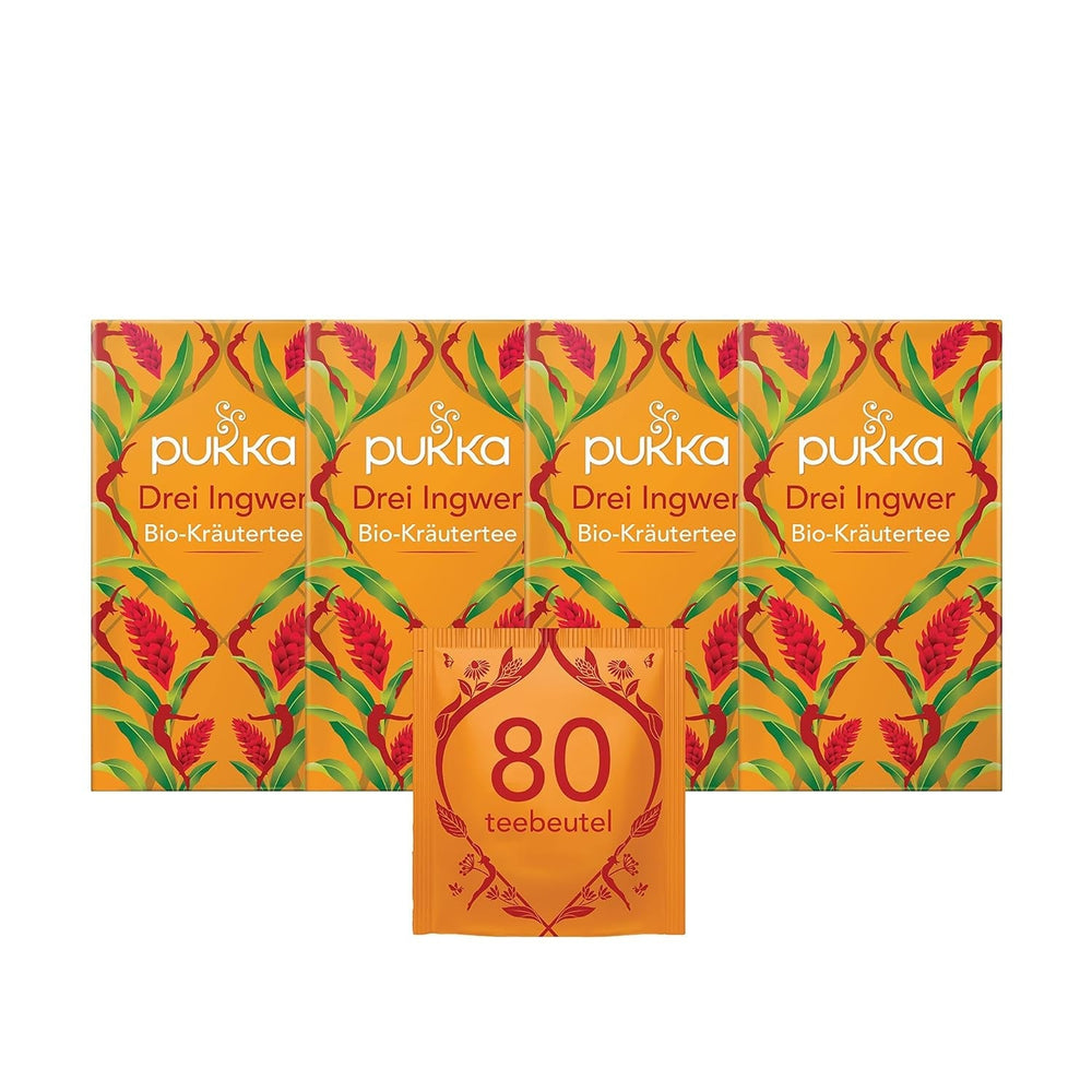 Pukka | Ceai din plante bio „Lemongrass &amp; Ginger” | Lemongrass, ghimbir și lemn dulce | 4 x 20 pliculețe de ceai