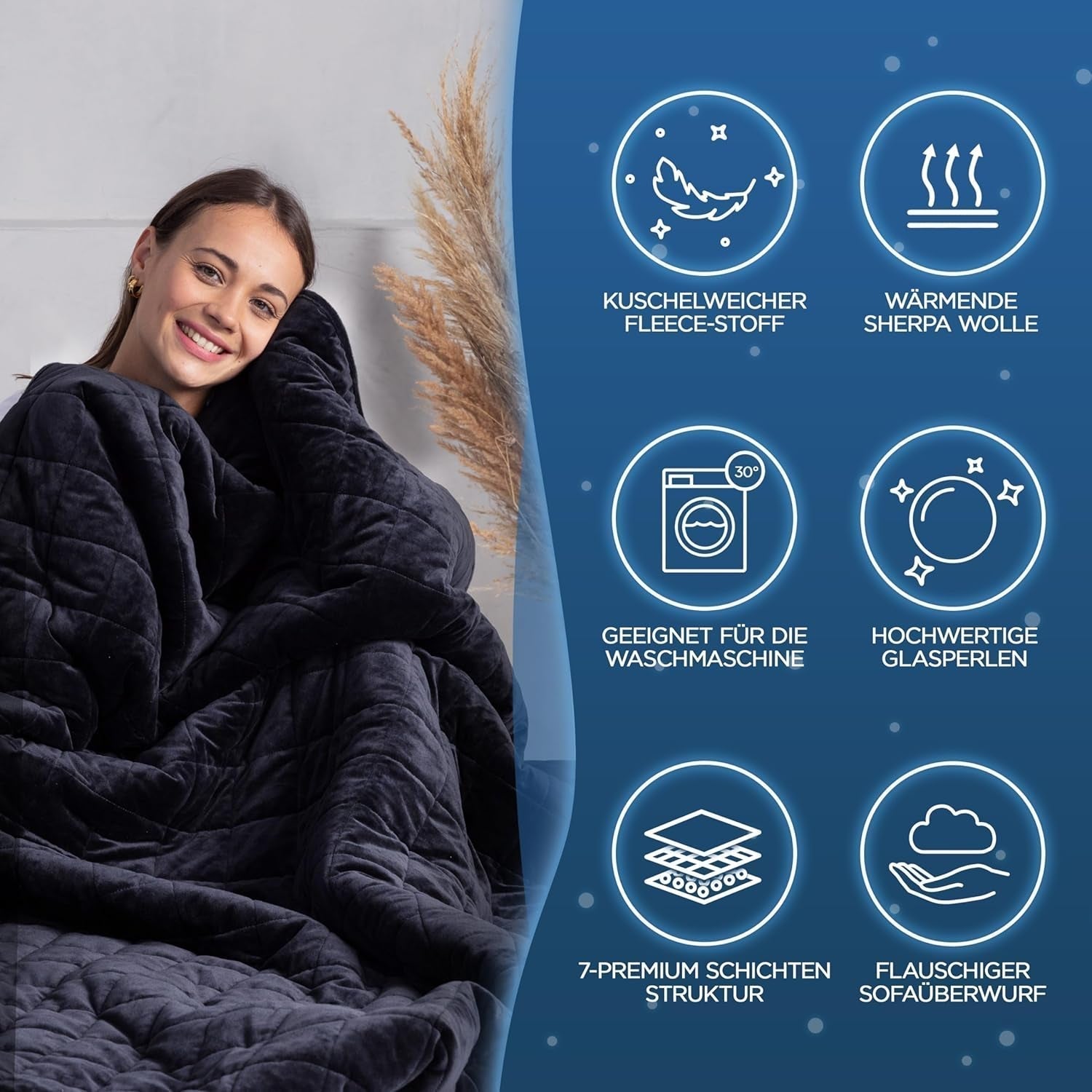 Samthus Pătură ponderată 135X200Cm 9Kg Sherpa Fleece - Certificată Oeko-Tex - Pătură de terapie și pătură de relaxare - Dormiți mai bine cu pătura noastră grea - Pătură ponderată - negru Paturi si Cuverturi Besuche den Samthus-Store