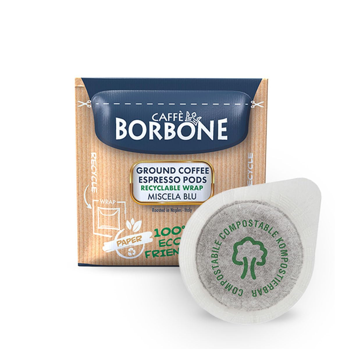 Caffè Borbone Kompostierbare Kaffeepads, Blaue Kaffeemischung - 50 Pads - Kompatibel mit ESE System Papier Pads 44 mm