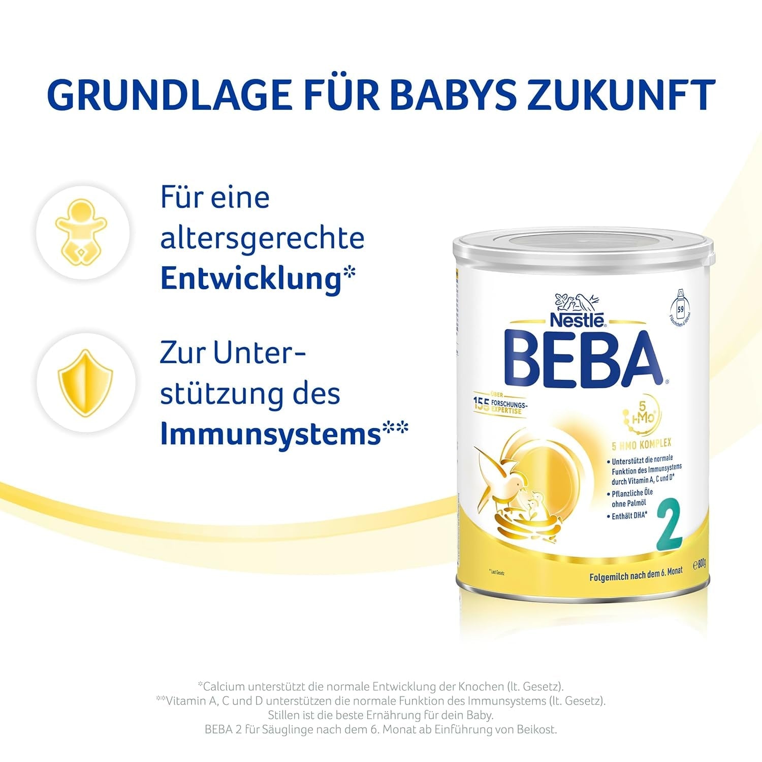 BEBA 2 - Lapte de continuare după 6 luni, cu complex 5 HMO, conținut proteic adecvat vârstei, fără lactoză, fără ulei de palmier, fără ulei de pește, hrană pentru bebeluși, lapte praf pentru bebeluși, pachet de 3 (3 x 800g)