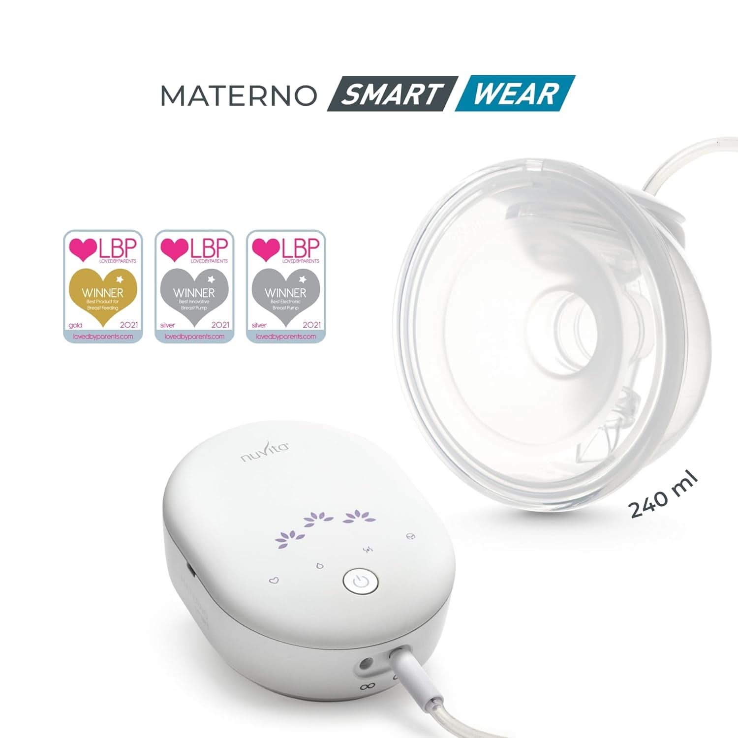 Nuvita Materno Smart Wear 1287W – Freihändige tragbare elektrische Milchpumpe – 3-Phasen-Technologie, anpassbar, tragbar, Doppelmilchpumpen-Umrüstsatz verfügbar. Zubehör Essen und Stillen Bebe Naty Shop