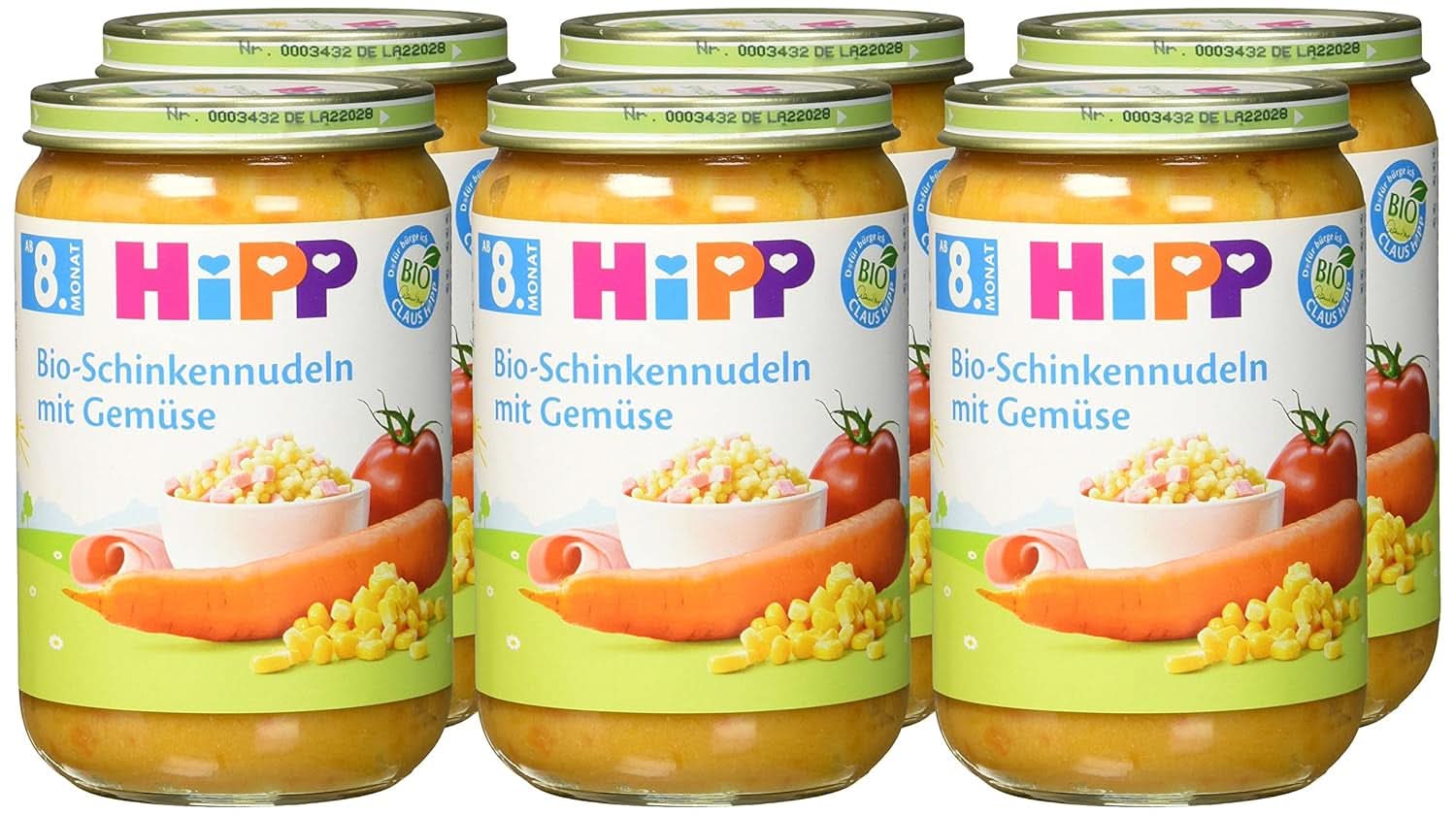 Hipp Bio-Nudeln mit Schinken und Gemüse, 6er Pack (6 x 220 Gramm) Mutter und Kind Naty Shop
