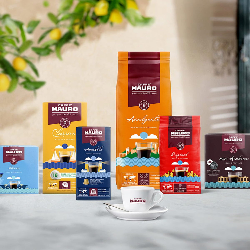 Caffè Mauro - Kaffeebohnen - 1 kg - Avvolgente-Mischung - Mittlere Röstung - Intensität 8/10 - Hergestellt in Italien Coffee Naty Shop