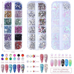 4200 Stück Strasssteine Für Nägel, Nagelglitzer, Pailletten, Nagelaufkleber Mit Kristallen, Nagel-Edelsteinen, Diamanten Für Nagelkunst, Einschließlich Wachsstift Für Strasssteine Und Strass-Picker