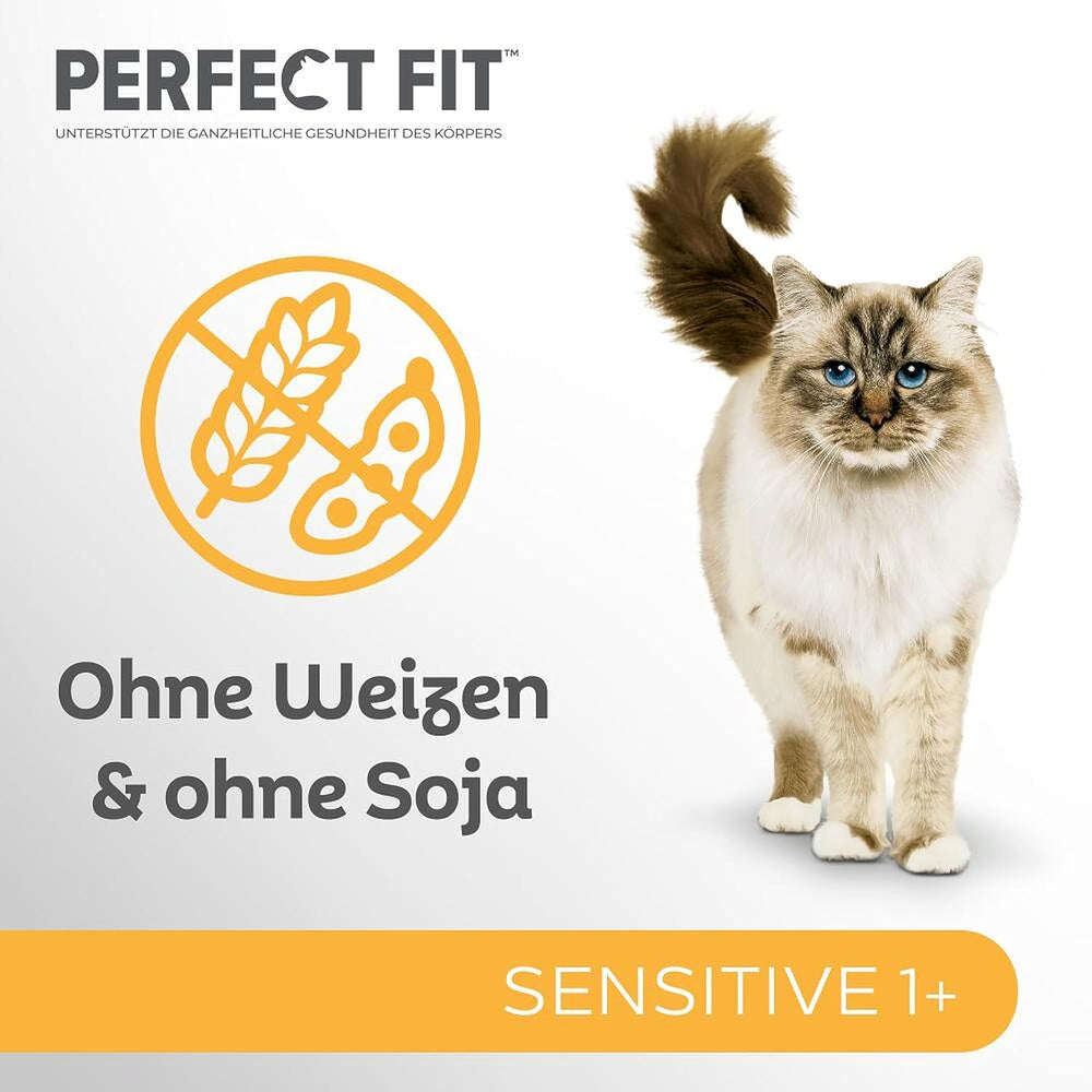 Hrană umedă pentru pisici Perfect Fit Sensitive 1+ cu pui în sos, 12 pliculețe, 12 x 85g – Hrană umedă premium pentru pisici sensibile de la 1 an, fără grâu și soia, pentru a susține digestia