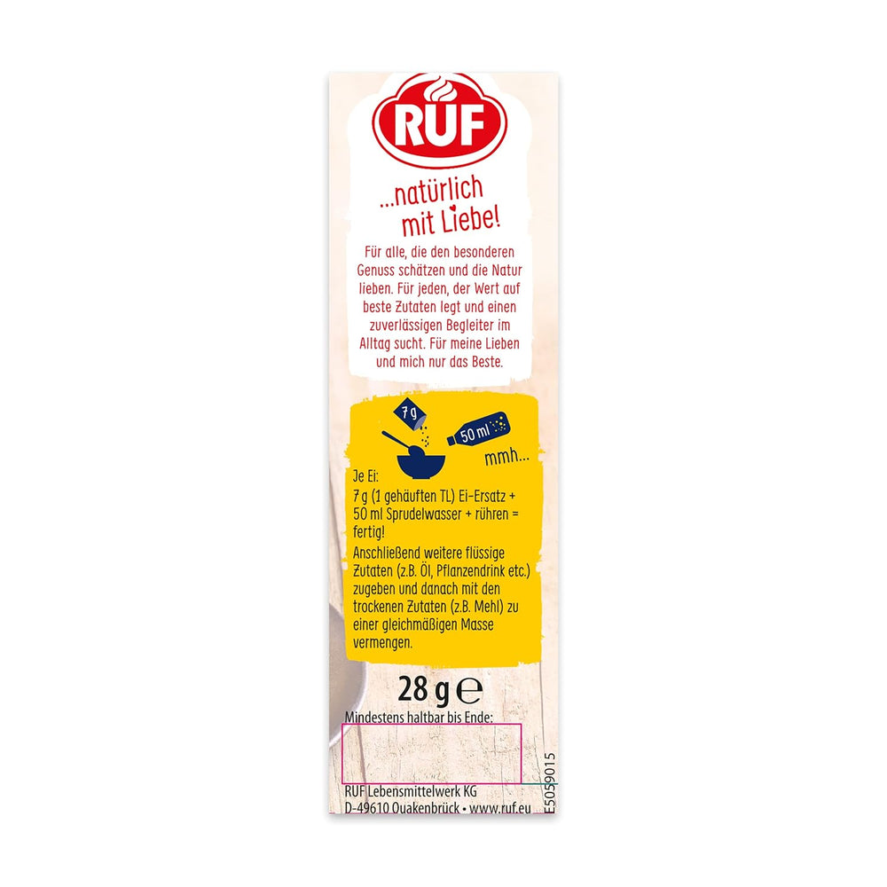 RUF Bio Veganer Ei-Ersatz, 100 % pflanzlicher Vollei-Ersatz, Ei-Ersatz-Pulver zum Backen, Kochen, Panieren & für Desserts, entspricht 4 Eiern