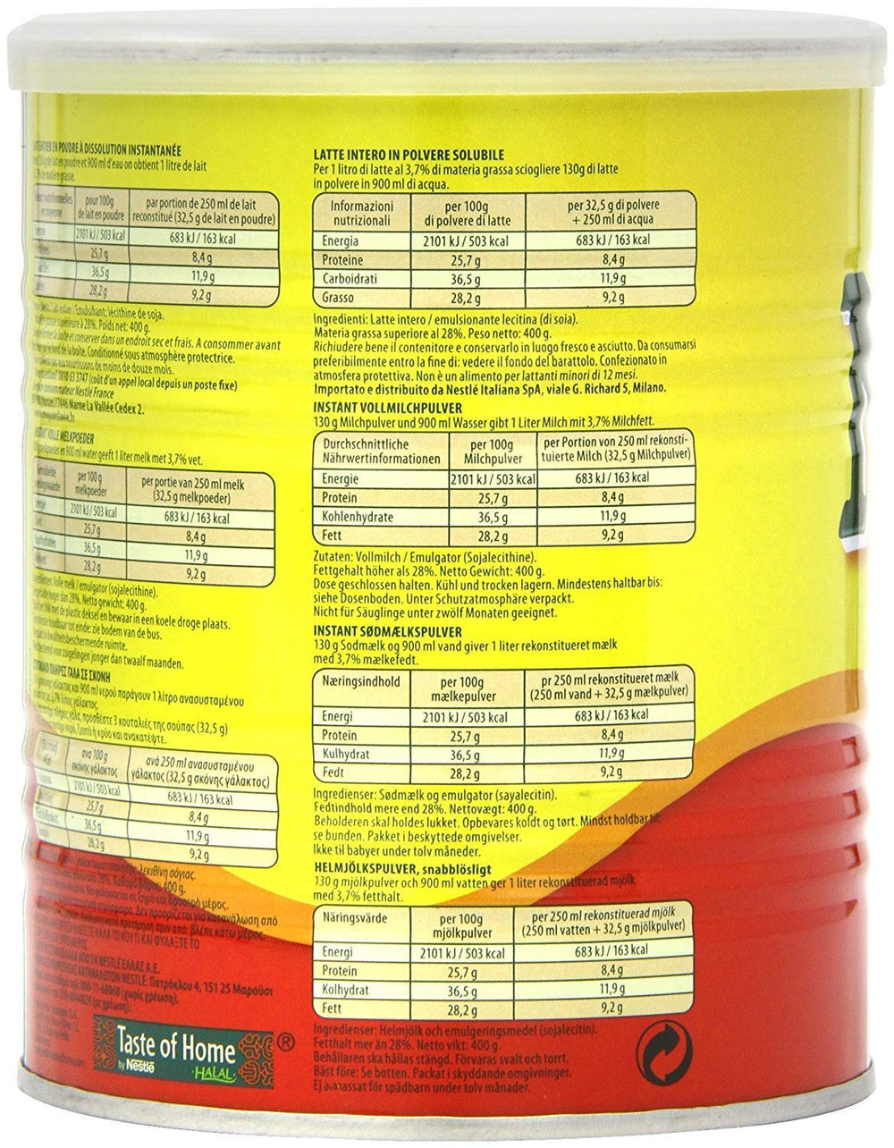 Nestle Nido Vollmilchpulver – Instant Creme für Kaffee- und Teegetränke mit Vitaminen & Mineralstoffen & ohne Konservierungsmitteln oder Farben – 400g Dosis