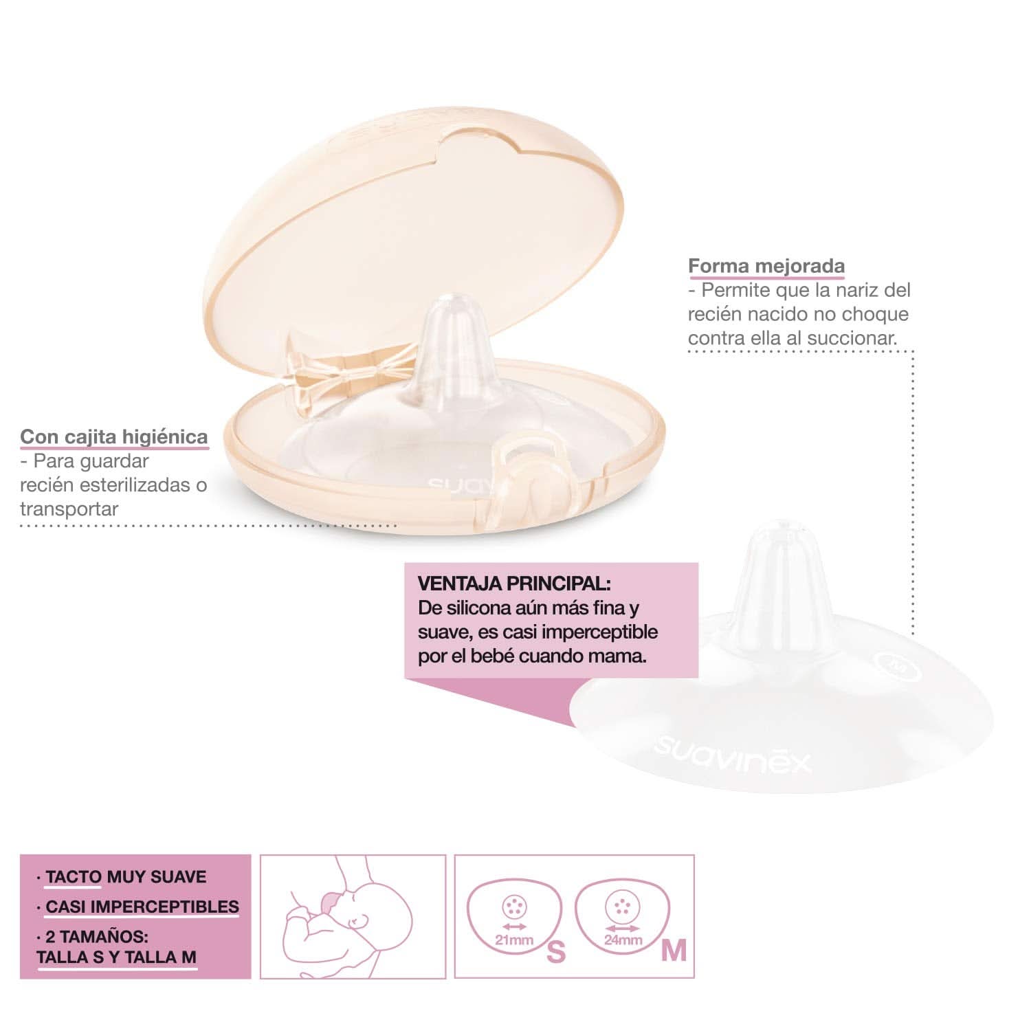 Suavinex Brustpolster Aus Silikon, Größe S, 2 Stück Zubehör Essen und Stillen Bebe Naty Shop