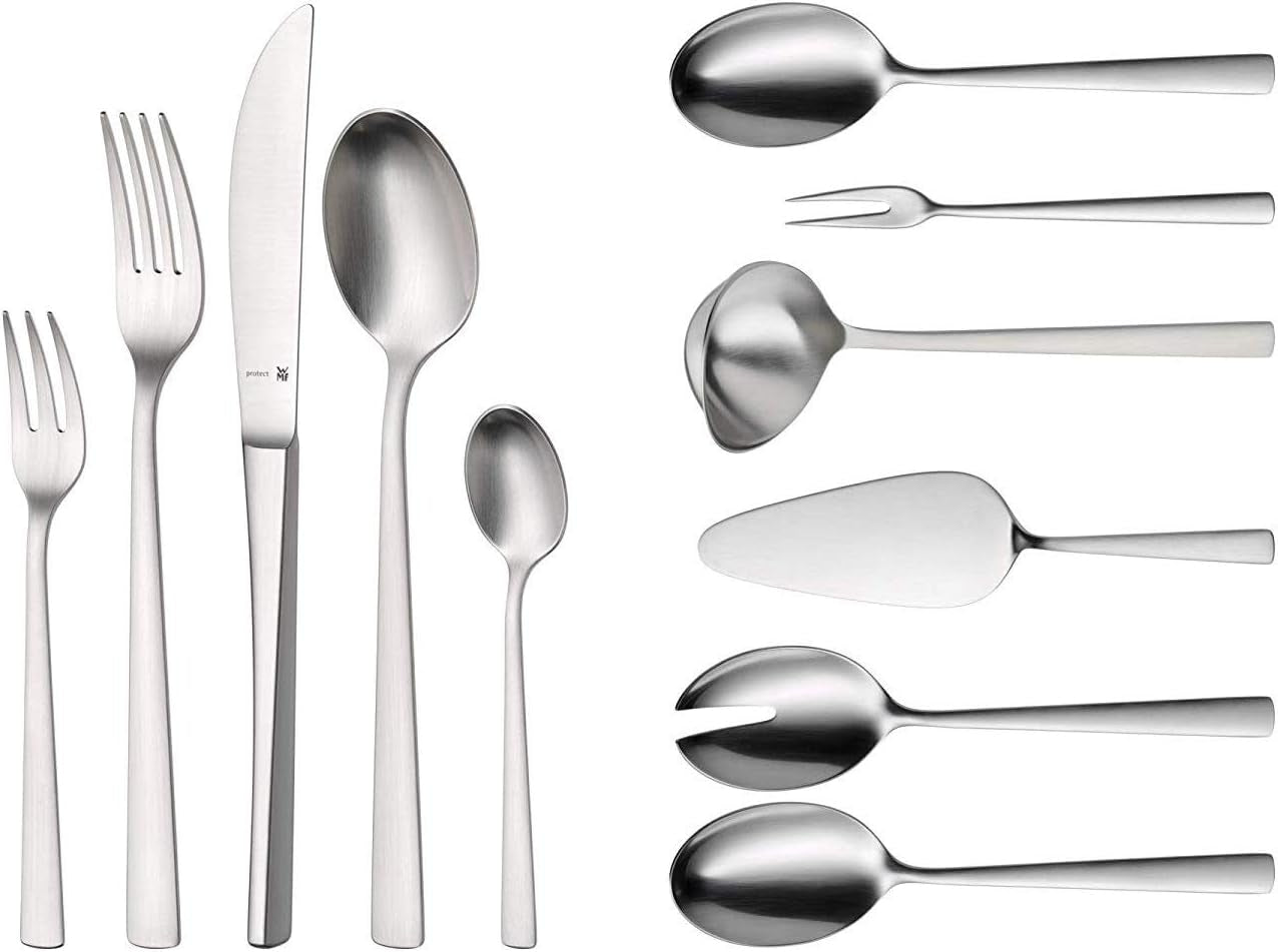 WMF Corvo Besteck Set 12 Personen, 66 Teilig, 60 Teile Mit Servierbesteck, Hohlheftmesser, Cromargan Protect Mattiert, Kratzbeständig, Spülmaschinenfest Kitchen Naty Shop