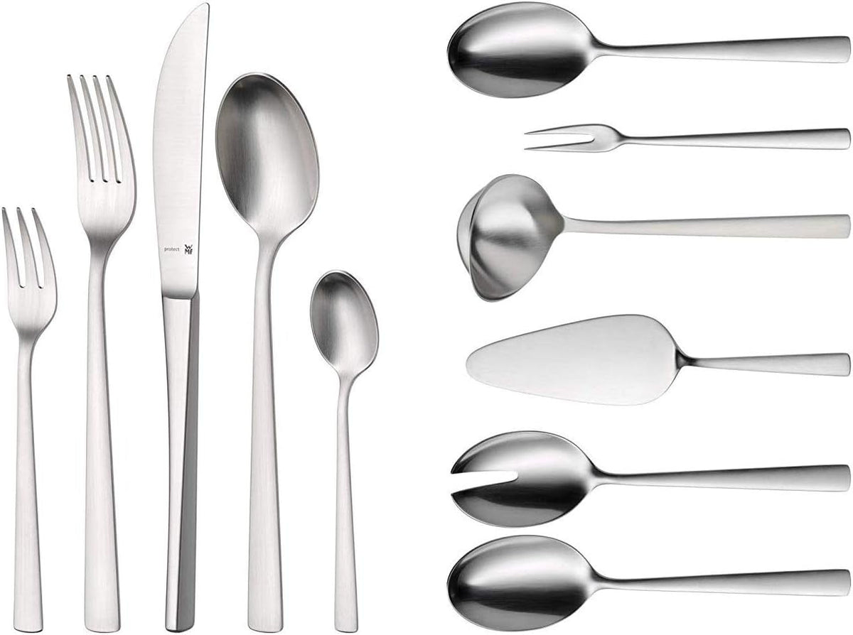 WMF Corvo Besteck Set 12 Personen, 66 Teilig, 60 Teile Mit Servierbesteck, Hohlheftmesser, Cromargan Protect Mattiert, Kratzbeständig, Spülmaschinenfest Kitchen Naty Shop