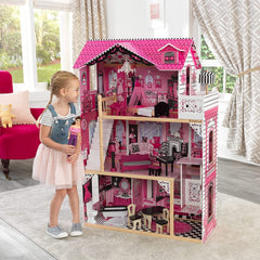 Kidkraft Amelia Puppenhaus aus Holz mit Möbeln und Zubehör, Spielset mit Balkon und Aufzug für 30-cm-Puppen, Spielzeug für 3-Jährige, 65093 Naty Shop Puppenhäuser