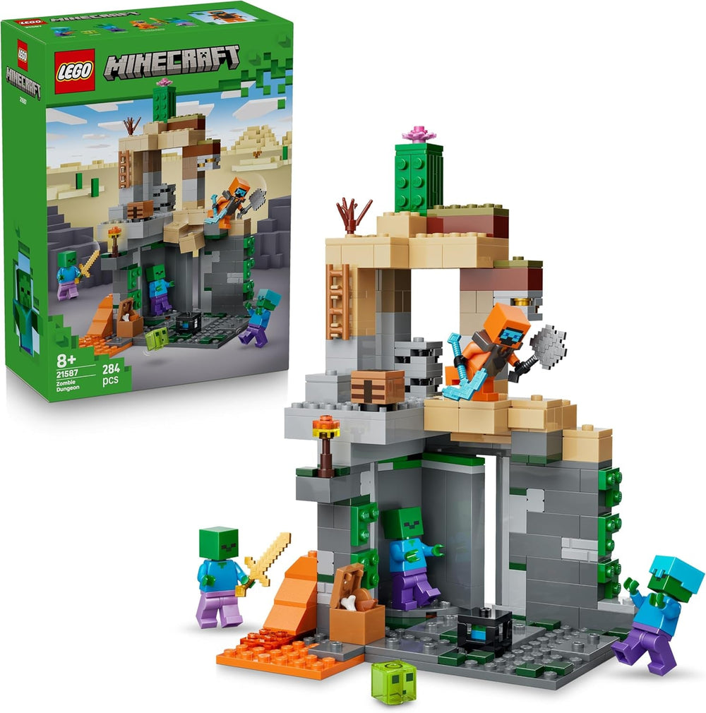 LEGO Minecraft Zombieverlies - Bauspielzeug für Rollenspiele - Minecraft-Spielset für Jungen und Mädchen ab 8 Jahren mit 3 Zombies, einem Krieger und Videospielzubehör - 21587