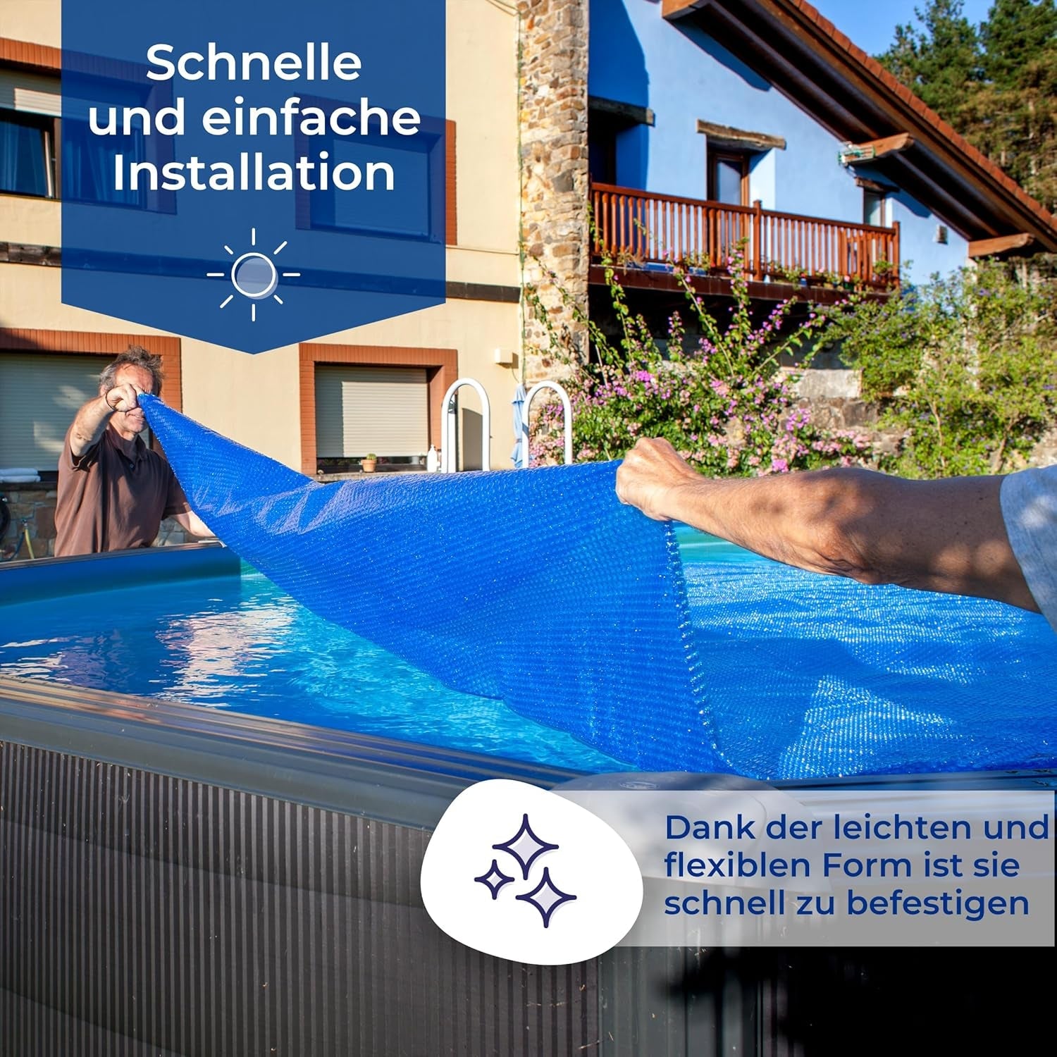 Gre CPROV510 - Prelată de vară pentru piscine ovale cu dimensiunea de 500 x 350 cm, culoare albastră