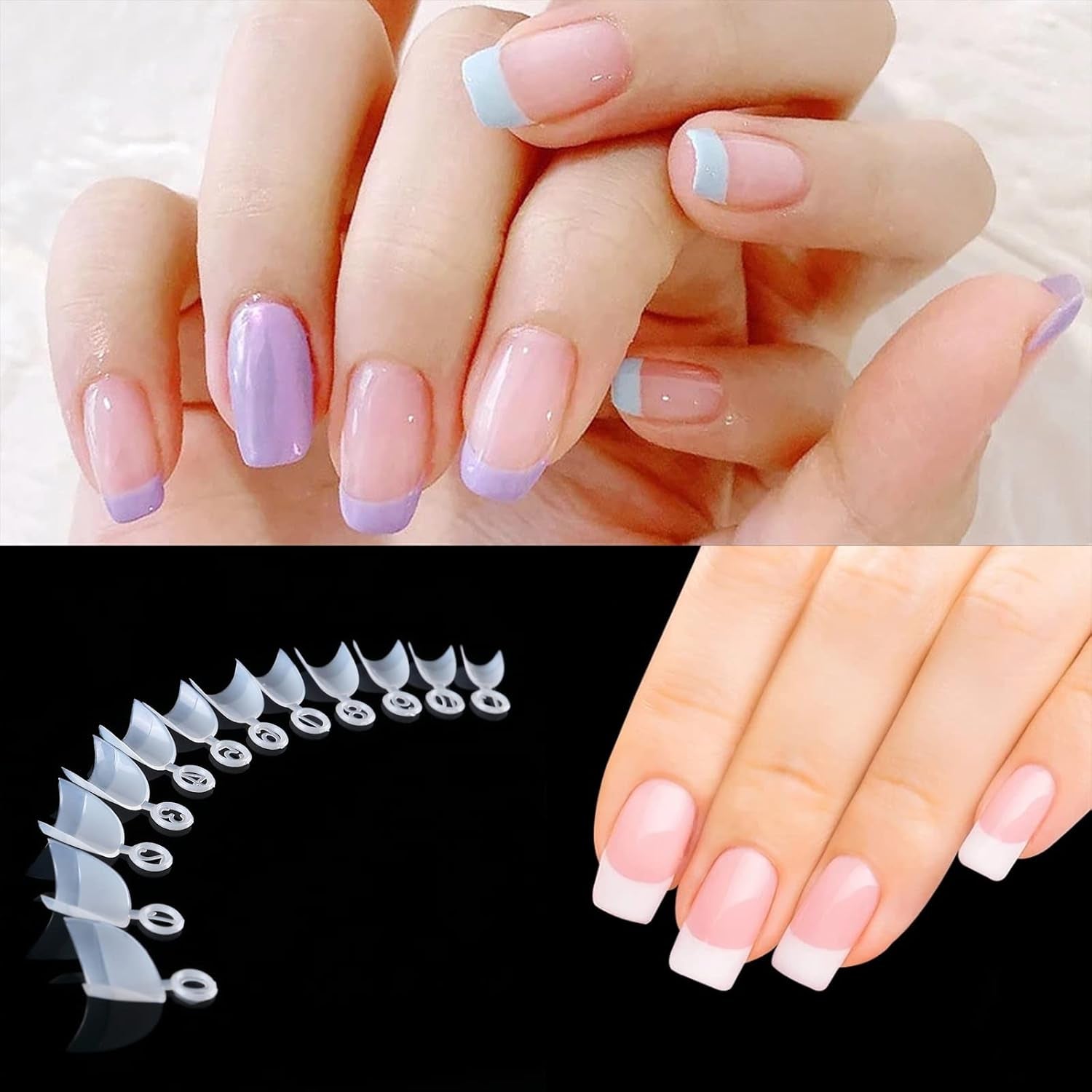 600 de bucăți unghii artificiale scurte ovale, 12 dimensiuni acrilice cu jumătate de acoperire, vârfuri de unghii false, unghii artificiale, pentru manichiură femei salon DIY (natur)