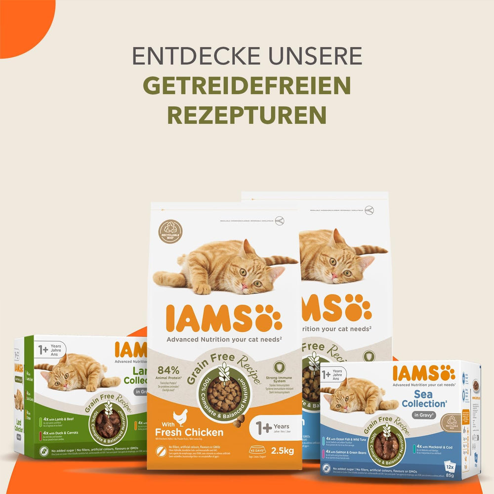 IAMS Delights Sea Collection Hrană Umedă pentru Pisici fără Cereale - Pachet Multiplu cu Varietăți de Pește în Sos, Hrană Umedă fără Cereale pentru Pisici de la 1 An, 12 x 85g