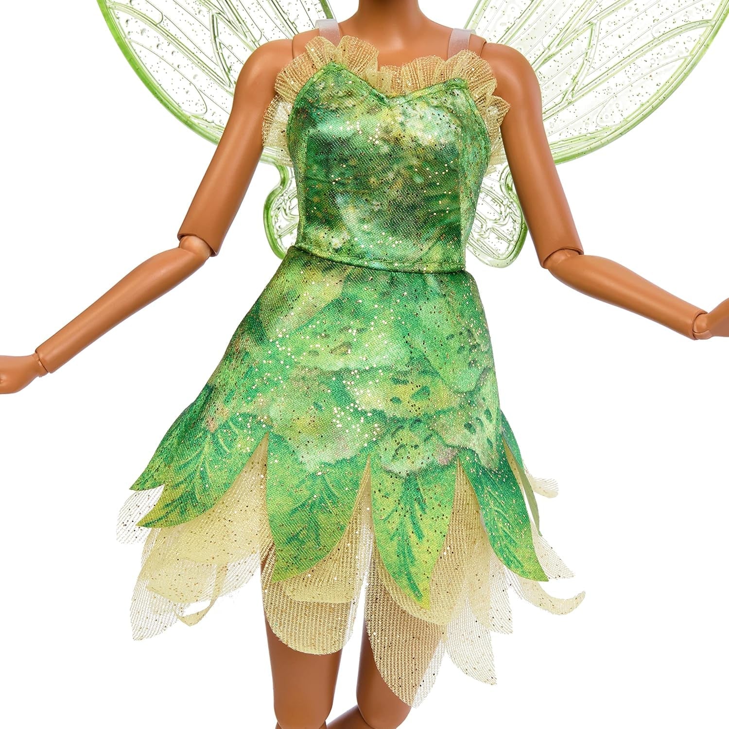 Păpușa Disney Peter Pan și Wendy Tinker Bell cu aripi mobile și rochie verde, inspirată din film, cadou pentru copii pentru a reconstitui scene sau propriile aventuri, HNY37