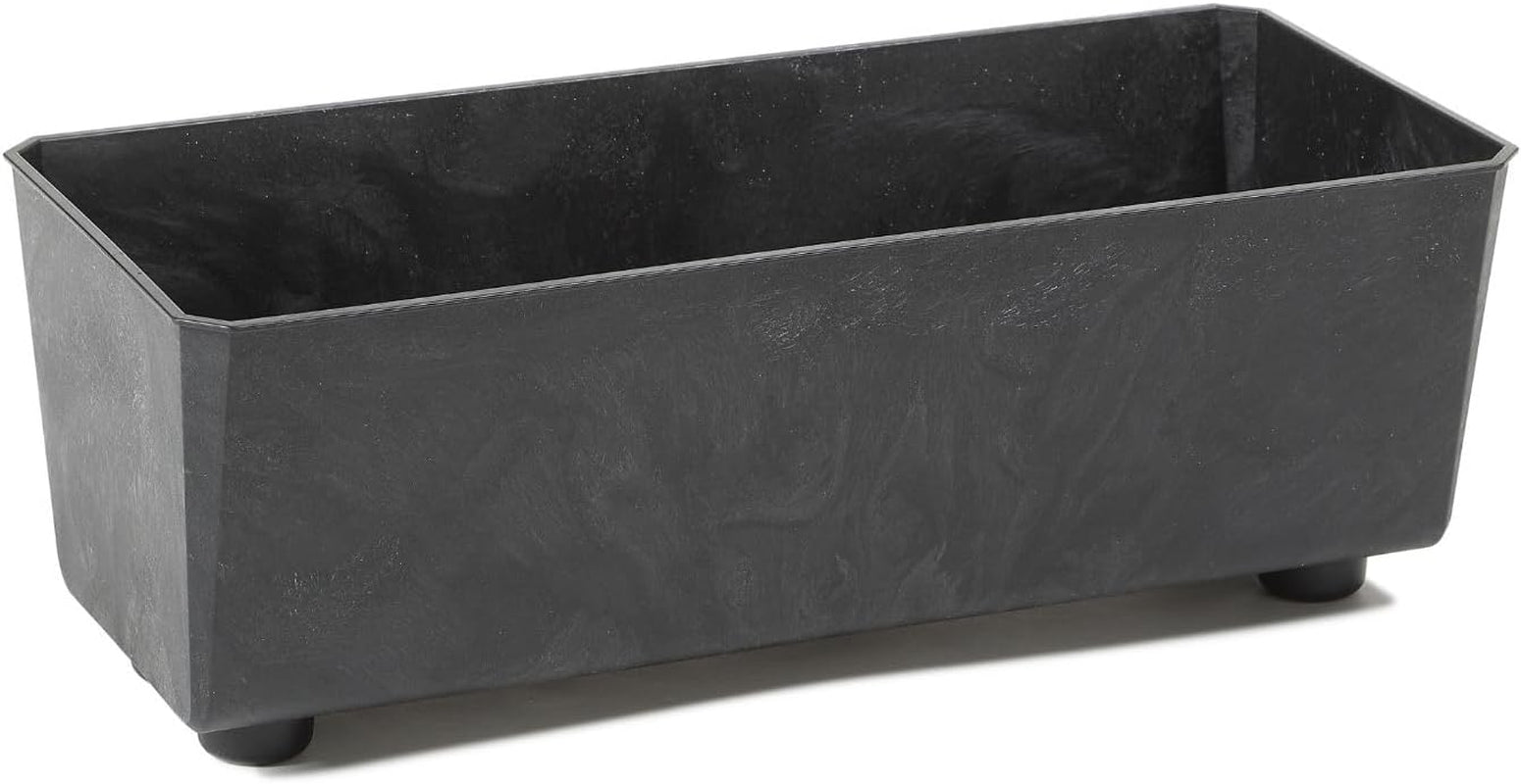 Jardinieră dreptunghiulară LAMELA cu picioare elegante – Ghiveci gri cu aspect de beton, fabricat din plastic robust, 37x17 cm, 6L – Rezistent la intemperii și ușor de curățat – Pentru interior și exterior