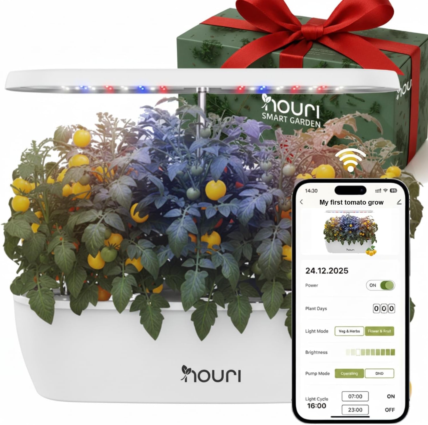 Nouri 7 Pod + Busuioc Heirloom | Grădină inteligentă pentru bucătari de acasă | Sistem de creștere hidroponică | Lumini LED de creștere | Kit de grădinărit cu plante aromatice de interior pentru iubitorii de plante și grădinari, Alb
