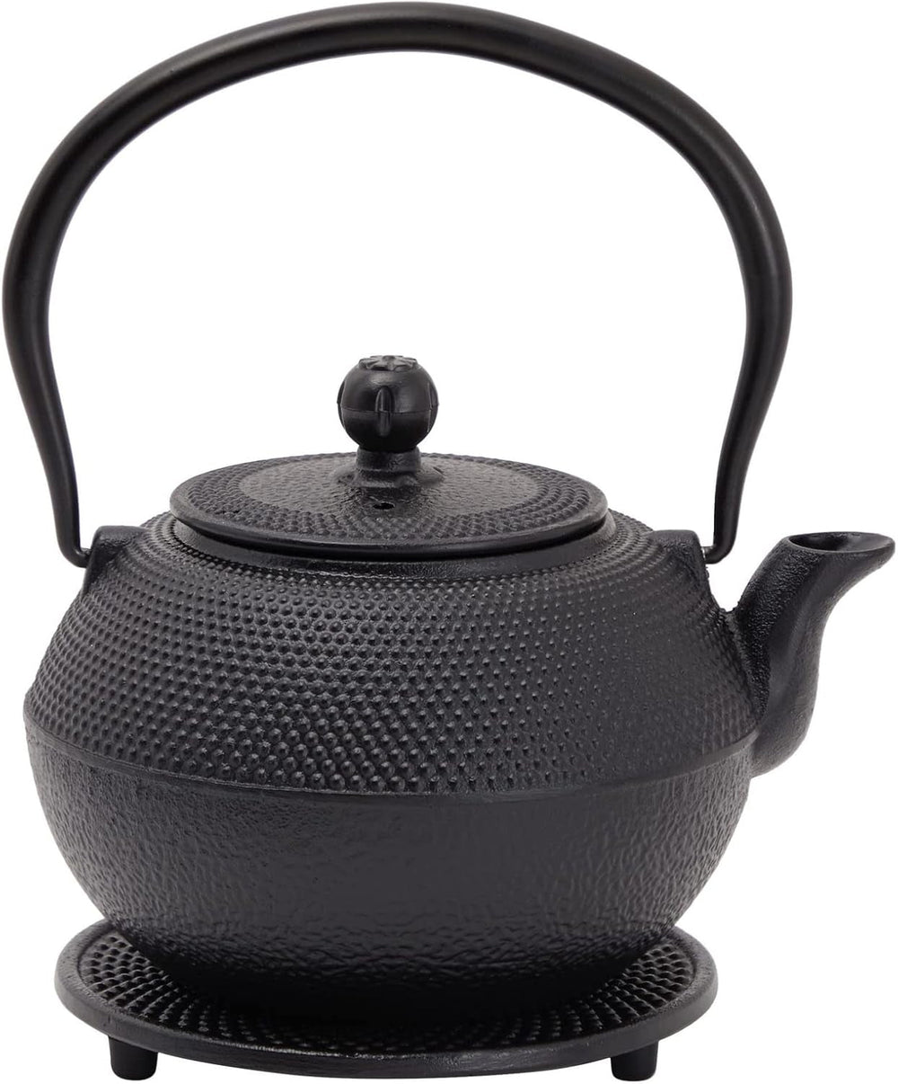 Set de ceai japonez Juvale cu ceainic din fontă (1200 ml), farfurie și 2 căni, set de ceai în stil Tetsubin, negru