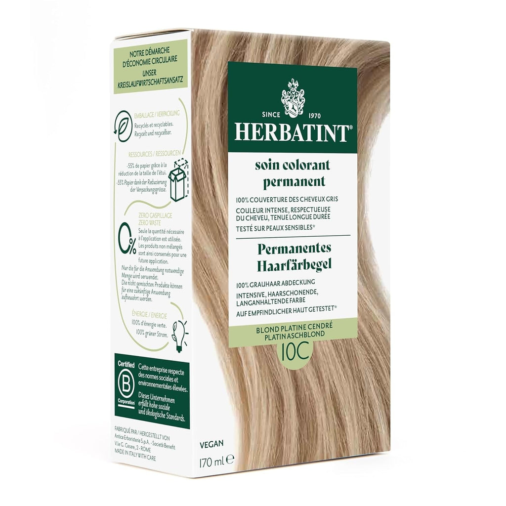 Gel pentru vopsirea permanentă a părului 6N blond închis - 170 ml I Fără amoniac, acoperire 100% a părului gri I Testat pe piele sensibilă, cu 8 extracte de plante Vopsea pentru par Naty Shop 10C Platinum Ash Blonde