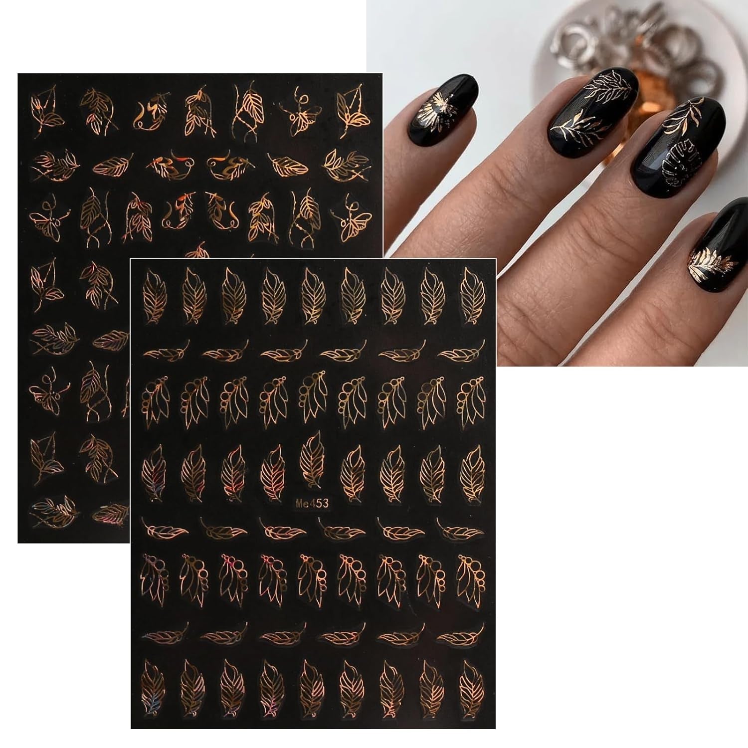 JMEOWIO Nagelsticker Frühling Blume 12 Blatt Nail Art Sticker Selbstklebend Nagelaufkleber Sommer Blumen Gold Dekoration Nageldesign Zubehör