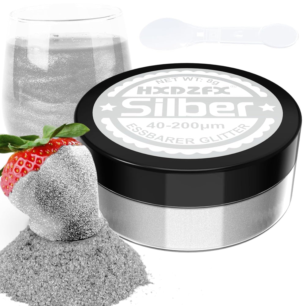 Essbarer Glitzer Für Getränke - Lebensmittelfarbe Pulver, Schimmerndes Glitzerpulver, Lebensmittel Glitzerpuder Für Schokolade, Kuchen, Fondant, Getränke - 8G (Frucht Grün) Naty Shop Silber