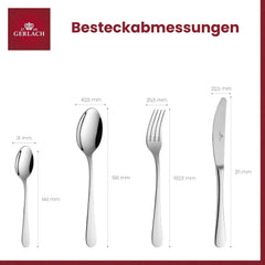 Gerlach Flow Besteck-Set 6 Personen Spülmaschinenfest Essbesteck Besteck Aus Edelstahl Messer Gabel Löffel Teelöffel Tafelbesteck Rostfrei 24 Stk, Silberglänzend Bucatarie Naty Shop