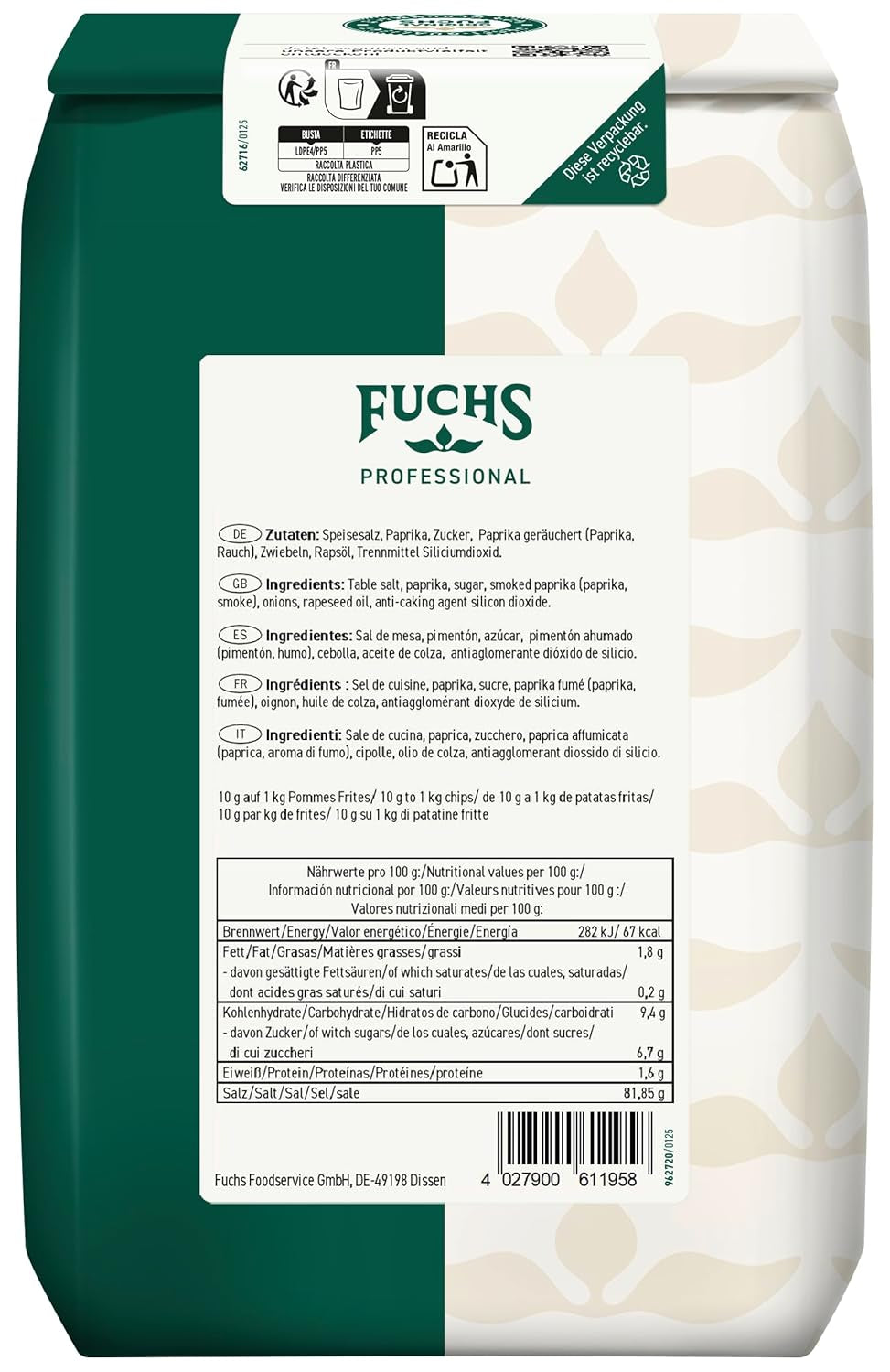 - Pommes-Frites-Würzsalz | Gewürz für Kartoffelgerichte wie Kroketten oder Bratkartoffeln | Profi-Qualität für Großverbraucher | 2 kg im recyclebaren Beutel