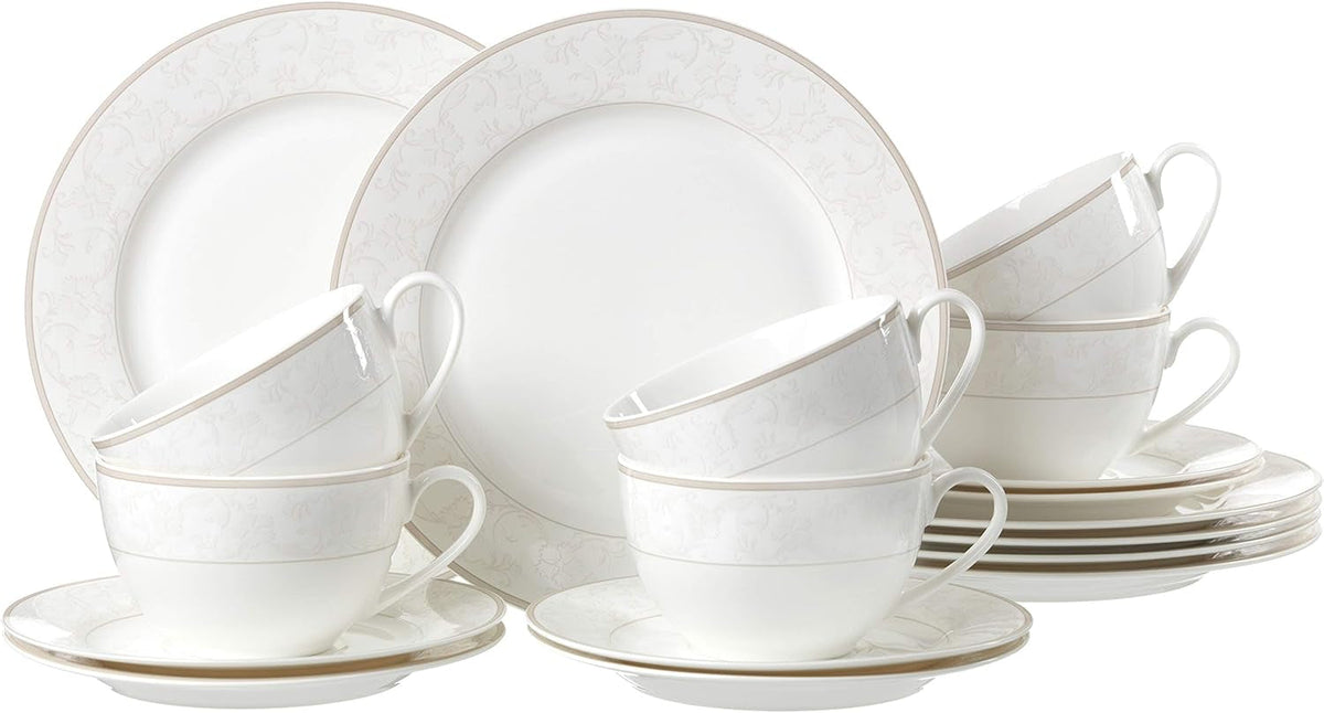 Serviciu de cafea Ritzenhoff & Breker Isabella, 18 piese, veselă din porțelan fin, alb cu ornamente, 37 x 26 x 25 cm