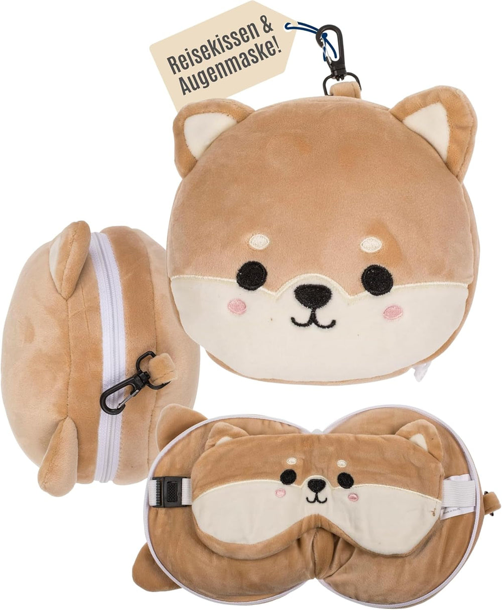 Pernă de călătorie din pluș cu dinozaur pentru copii, cu mască pentru ochi – Pernă de gât moale 2 în 1 pentru copii – Pernă de călătorie confortabilă pentru mașină, tren și avion – Lavabilă și care economisește spațiu