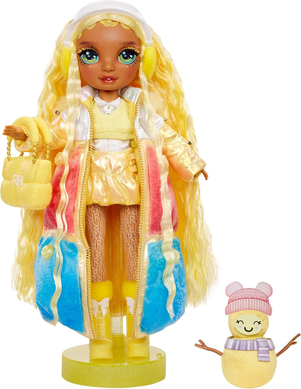 Rainbow High Winter Wonderland - Sunny (Galben) - Păpușă la modă de 28 cm, cu zăpadă magică ascunsă care se umflă cu apă, cu set de om de zăpadă, potrivită pentru copii 4-12 ani și colecționari