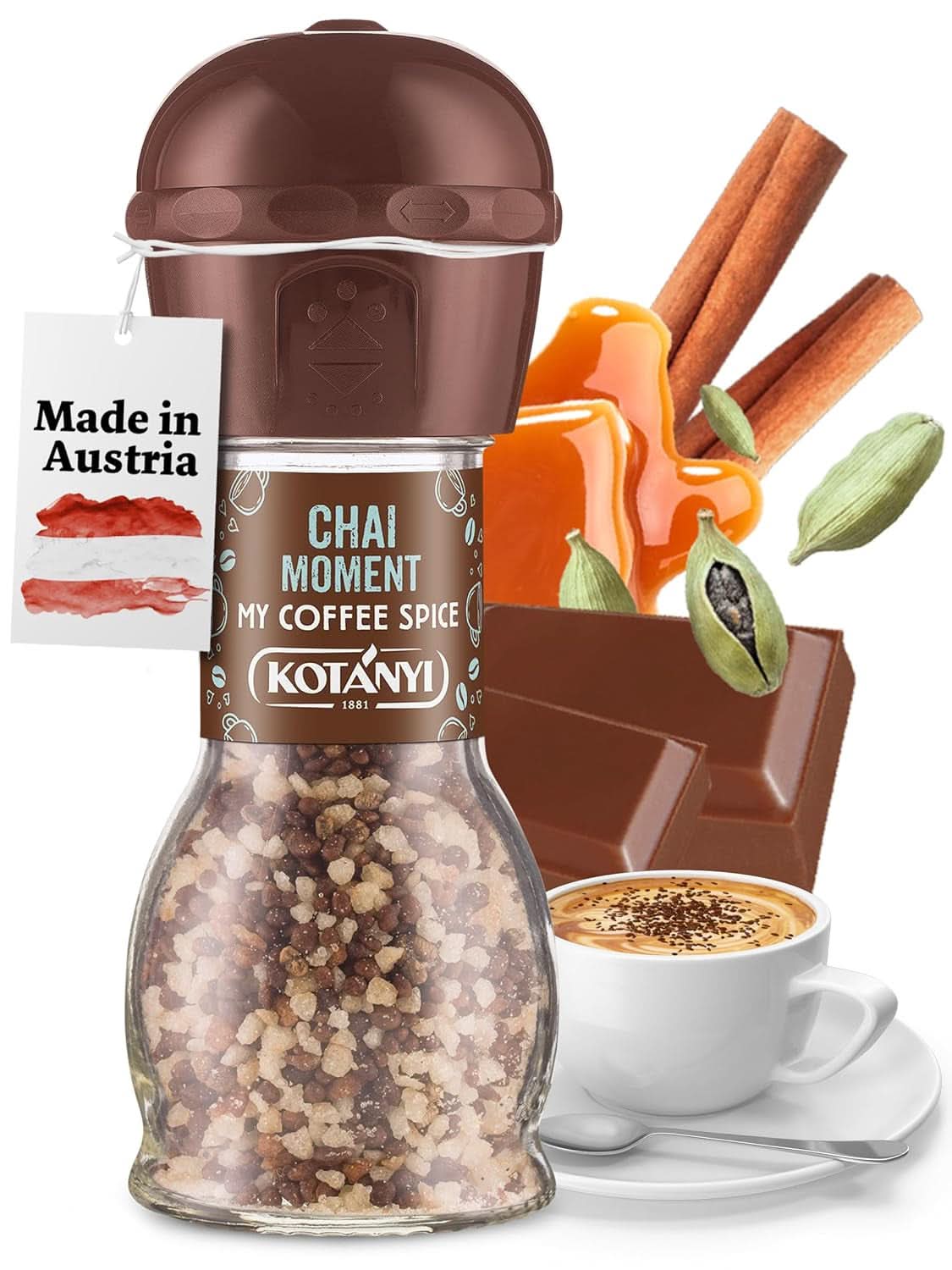 Topping für Kaffee Kotanyi Cacao Kiss | Naty Shop Chai Moment Feine Schokoladenstücke, 4er-Pack (4 x 63 Gramm), 50 Gramm