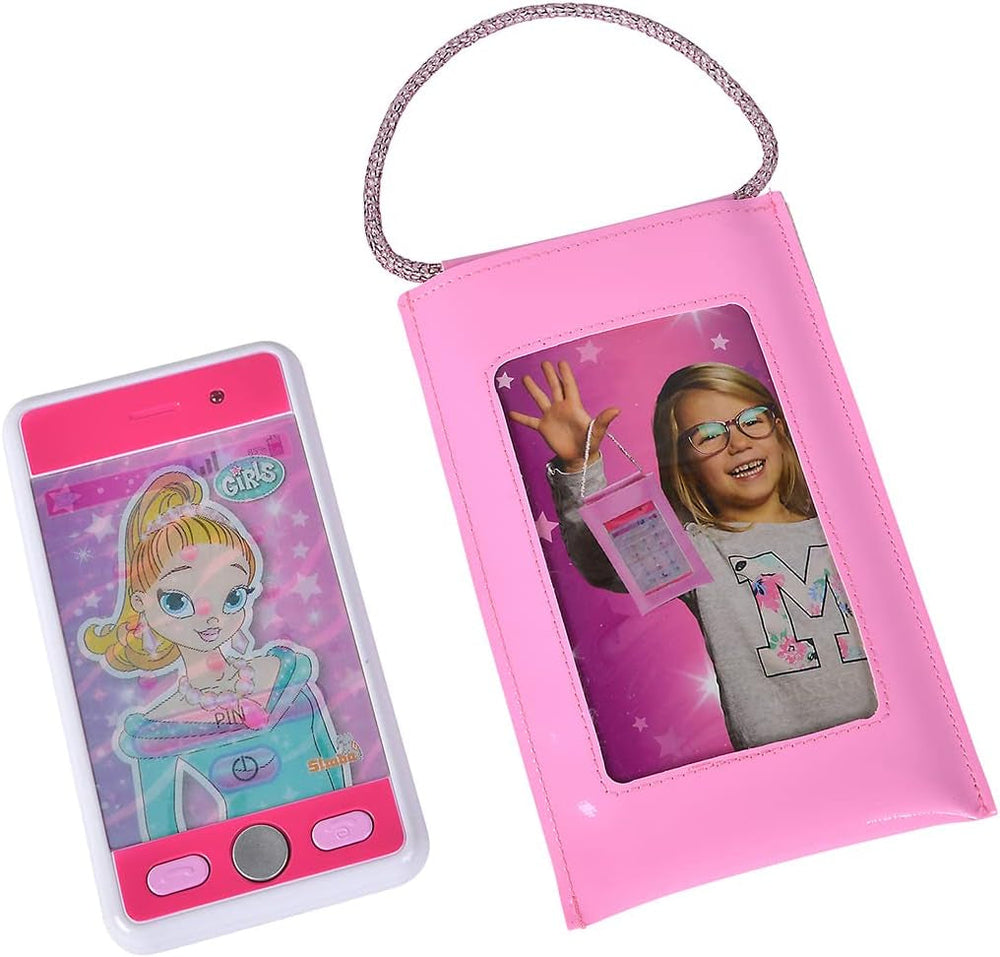 Simba 105562049 - Steffi Love Girls Smartphone mit Tasche, Rollenspiel, Telefon für Mädchen, Handy mit Licht und Sound, 11,5cm, ab 5 Jahren