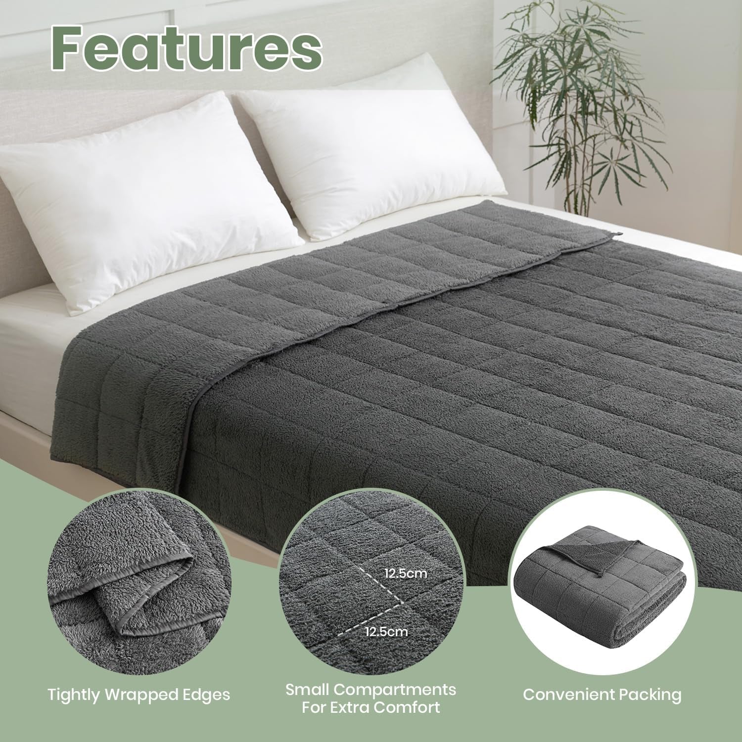 Schwere Decke zum Schlafen von Erwachsenen, 8 kg, Grau, 150 x 200 cm, Kuscheldecke, gewichtete Decke, flauschige Rettungsdecke, gute Nachtbetten und Decken