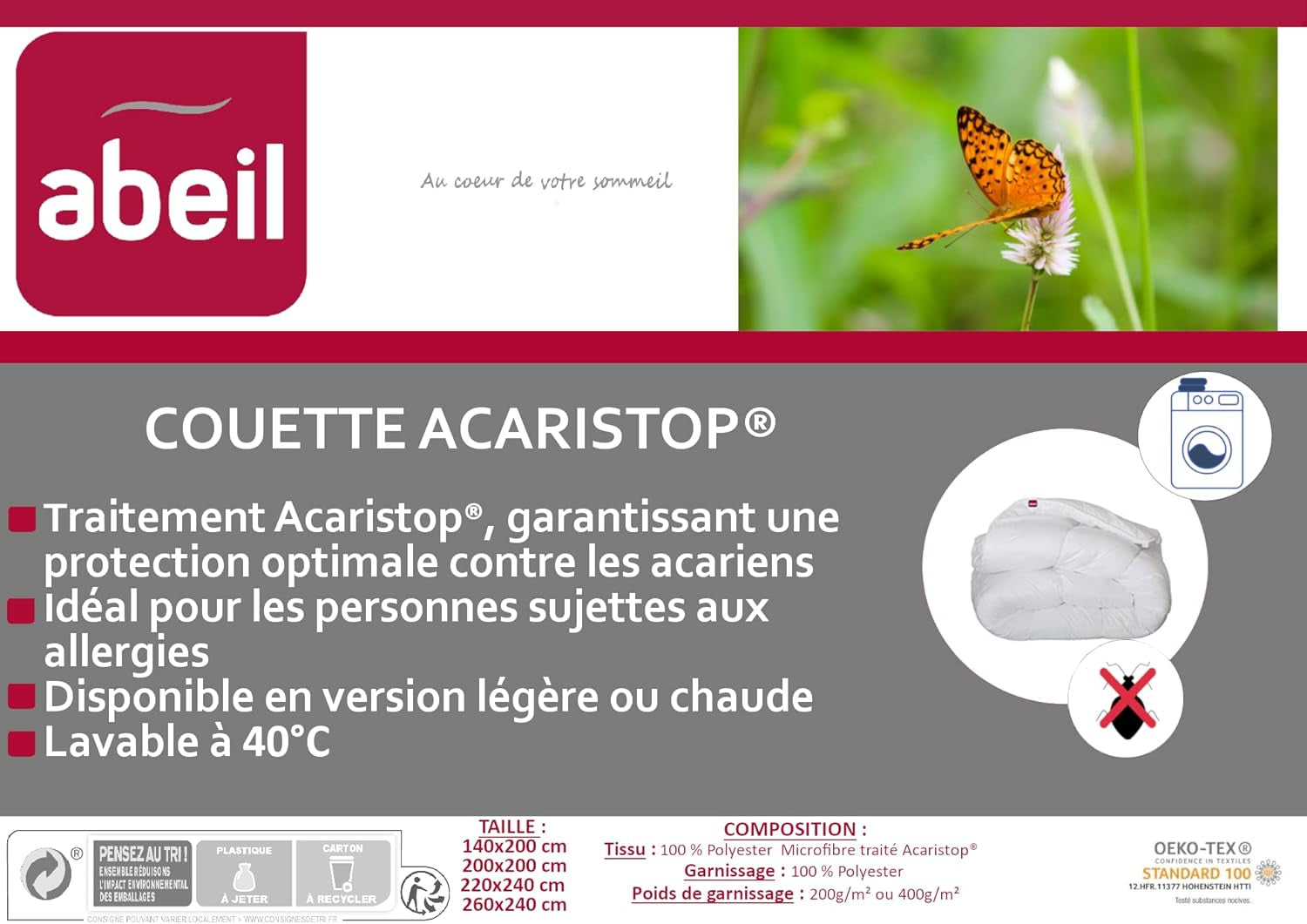 Abeil Husă de plapumă Acaristop cu efect antiacarieni și antibacterian, poliester, alb, 140 X 200 cm Plapumi si pilote Naty Shop