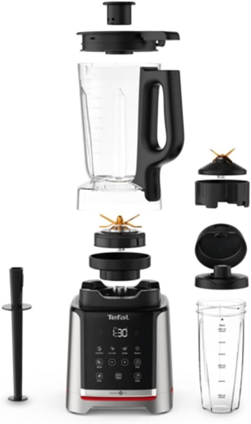 Tefal Infinymix Hochgeschwindigkeits-Standmixer, 5 Auto-Programme + manuelle Einstellung, 2.6-L-Tritan-Behälter, Inkl. 600Ml Reisebecher/Stampfer/Rezeptheft, Silber, BL91HD31 Mutter und Kind Naty Shop