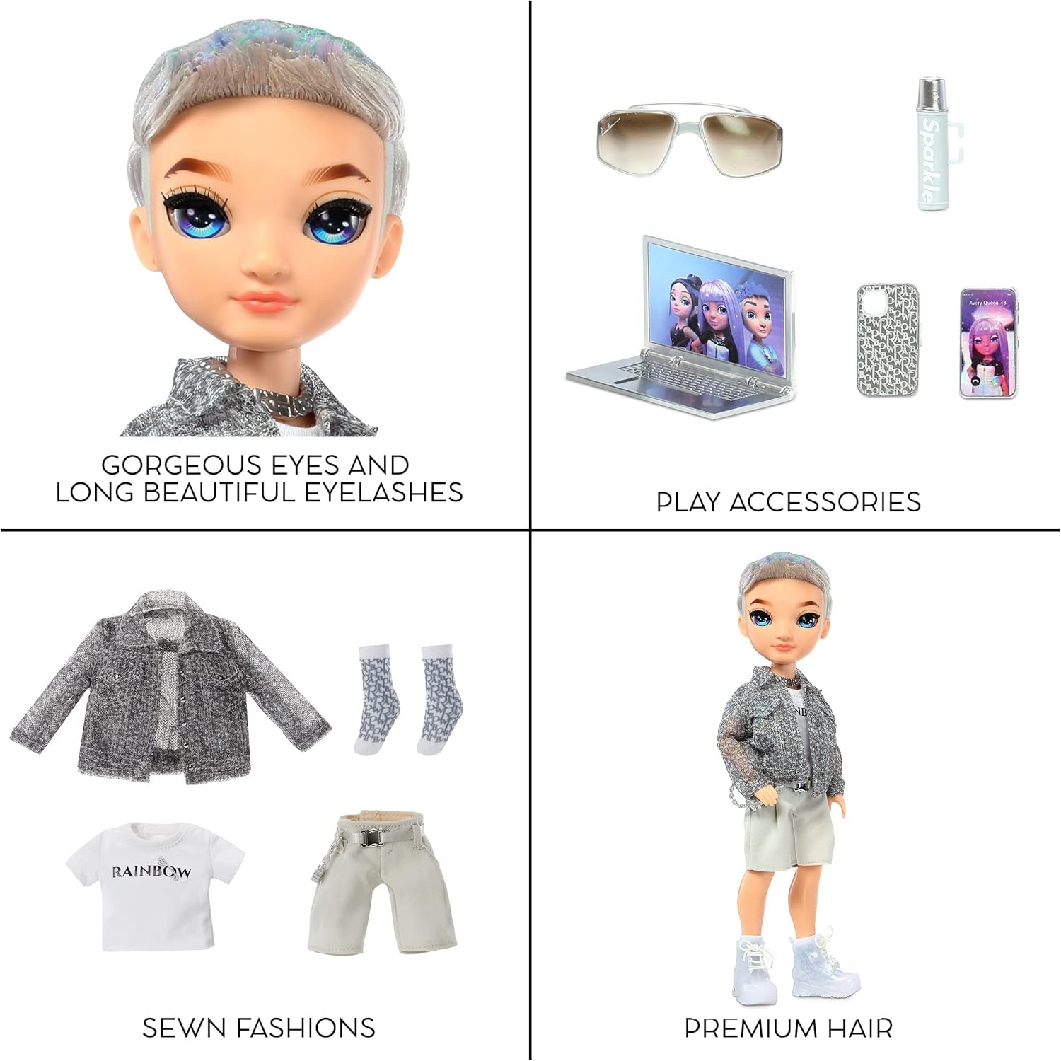 Rainbow High Modepuppe – Aidan Russel - Lila Junge Puppe – Modisches Outfit & 10+ Bunte Spiel-Accessoires - Für Sammler und Kinder von 4-12 Jahren