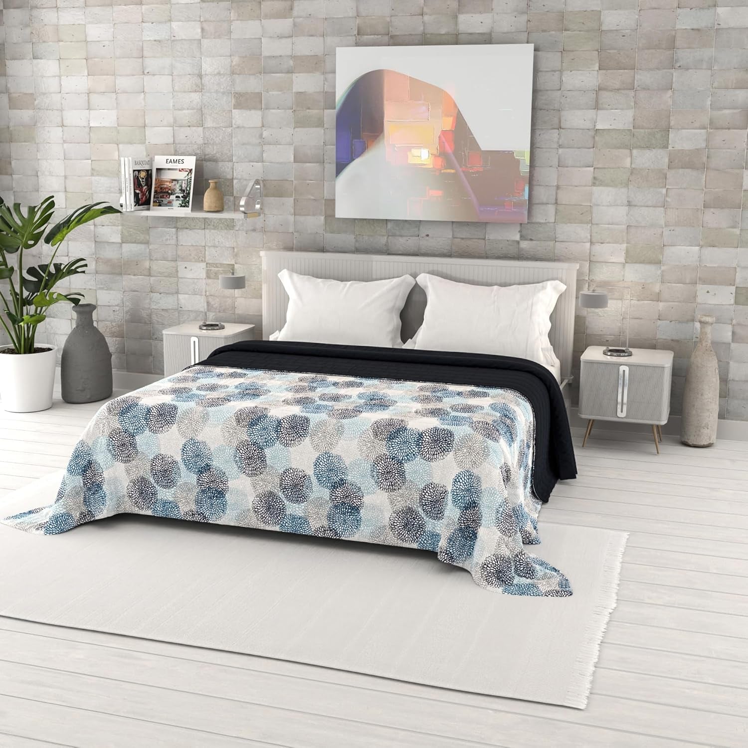 Cuvertură de vară imprimată Fantasy, umplutură din poliester, Petali, 260X270Cm Plapumi si pilote Naty Shop Soffioni Blu 260X270Cm