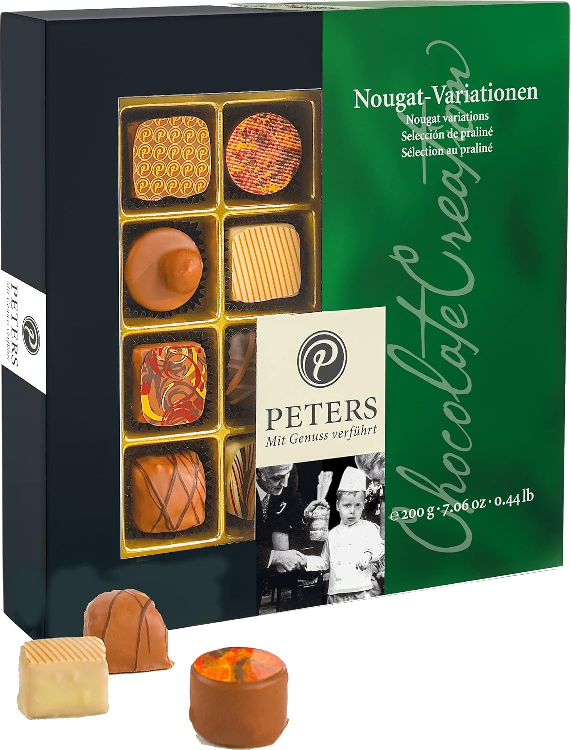 Peters, cutie cadou, amestec de praline cu sau fara alcool Bomboane de Ciocolata Naty Shop 200 grame Variații Nougat