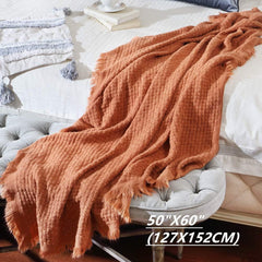 CREVENT Rost-Strickdecke für Couch, Sofa, Stuhl, Bett, Heimdekoration, weich, warm, gemütlich, leicht, Frühling, Sommer, Herbst (127,8 x 152,4 cm, Karamell/Braun/Gebranntes Orange). CREVENT-Betten und Decken