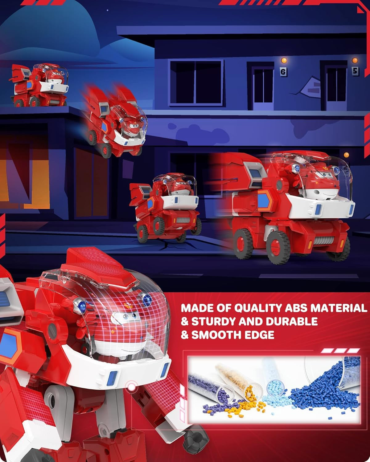 Super Wings Robot Toys – Jett Transformers Spielzeugautos Toy Trucks Avec Mini Jet Avion Jouets Pour Enfants 3 4 5 Ans, Red Actionfiguren Naty Shop