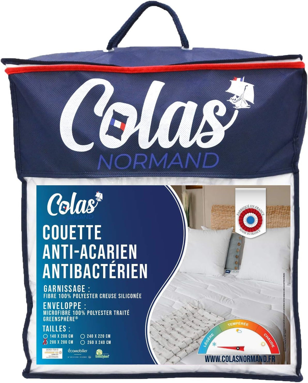 COLAS NORMAND Anti-Milben- und antibakterielle Bettdecke, leicht, 200 x 200 cm, langanhaltende Wirkung, perfekte Hygiene, Mikrofaser, weich und bequem, waschbar, französisch, weiß 53130248 Naty Shop Bettdecken und Steppdecken Standardtitel