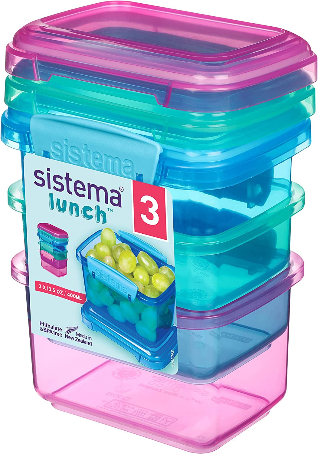 Sistema lunch box sandwich box | 450 ml | cutie de prânz stivuibilă și etanșă cu capac | pentru copii și adulți | fără BPA | culori mixte | 3 bucăți Cutii depozitare alimente Naty Shop 3 X 400 Ml