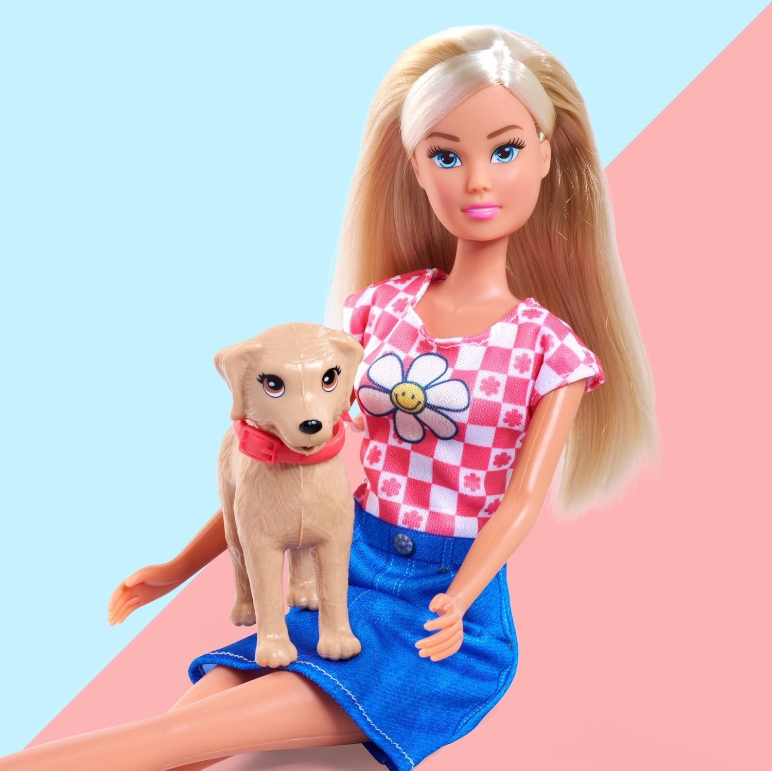 Simba Steffi Love Dog Fun – Modepuppe mit Hund & Leine, 29 cm, Hundespaziergang im Rollenspiel für Kinder ab 3 Jahren
