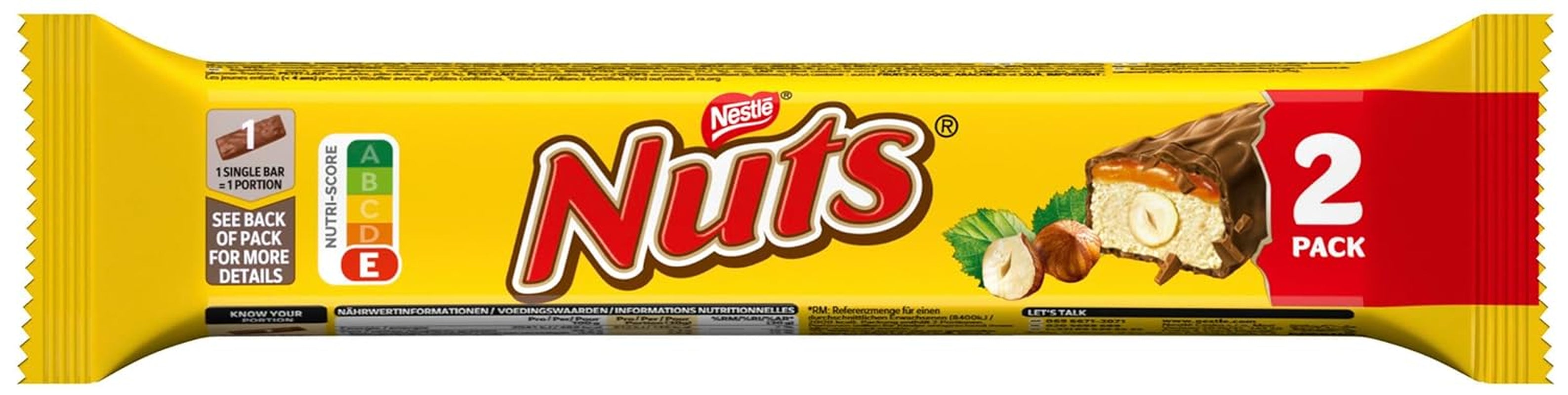Batoane de ciocolată NESTLÉ 2Pack, clasicele cu alune întregi și caramel acoperite cu ciocolată cu lapte, pachet de 24 (24 x 2 x 30g)