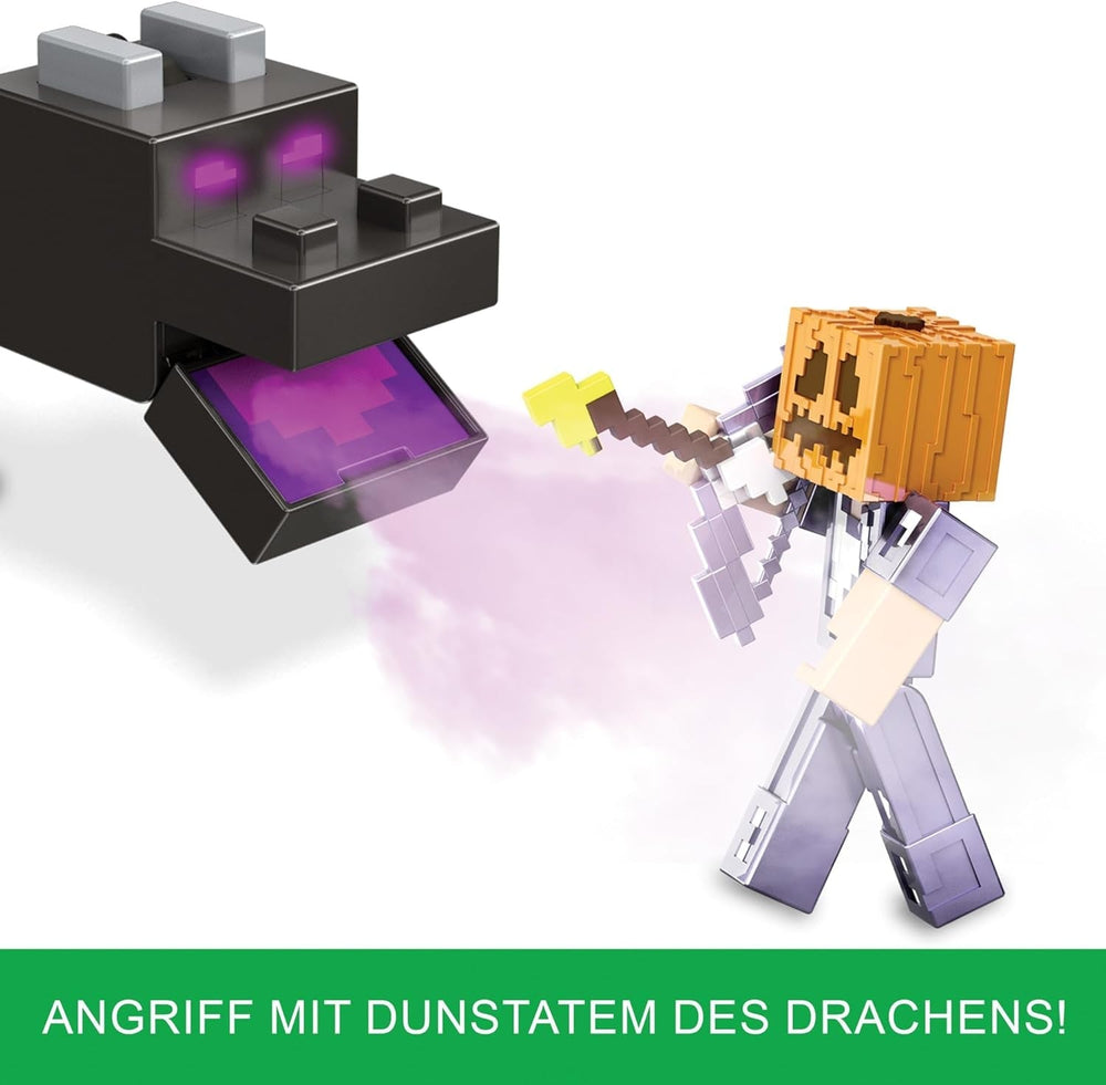 Mattel Minecraft Ender Dragon Actionfiguren-Set, Lichter, Lärm und Nebel mit Steve und Enderman, maßstabsgetreu ca. 8cm große Figuren HTN25 Actionfiguren Naty Shop