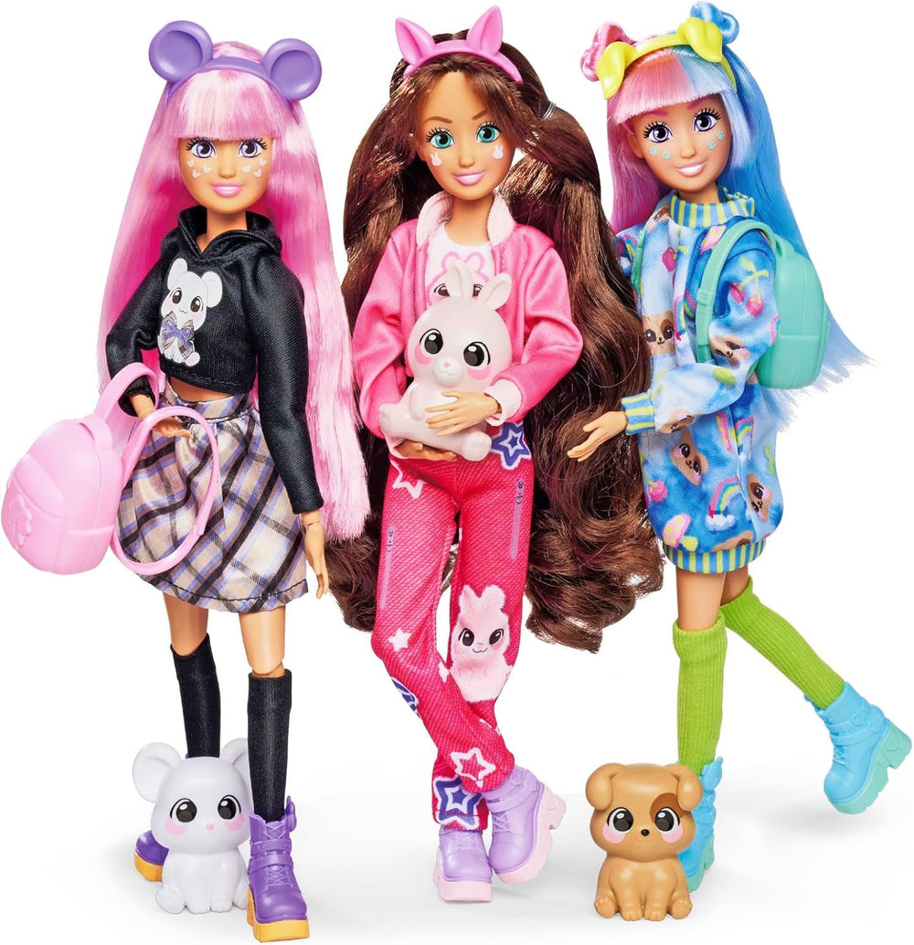 Simba 105953975 - Kawaii Hi Ankleidepuppe Lucy (26 cm) - bewegliche Modepuppe zum Frisieren und Stylen, Puppe mit Langen Haaren, Hase und Zubehör, Spielzeug für Kinder ab 4 Jahre