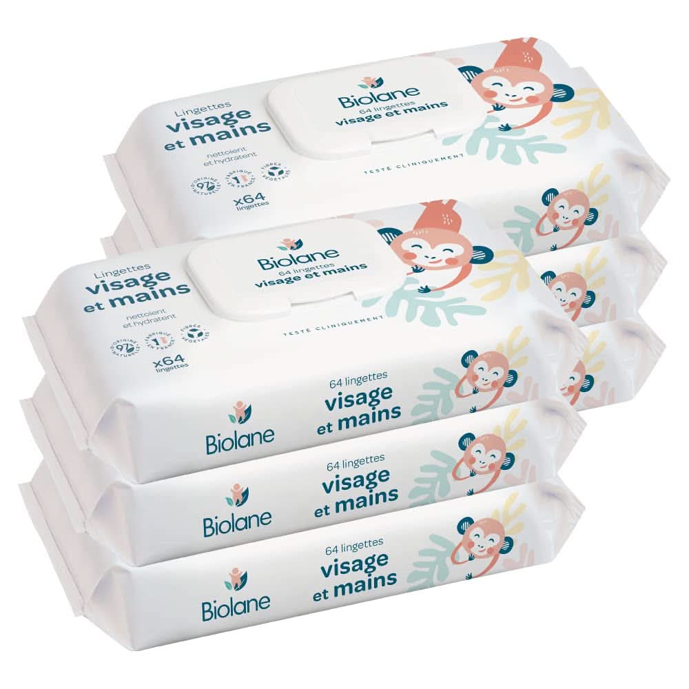 BIOLANE – Babytücher für Gesicht und Hände – Hypoallergen – Für empfindliche Haut Baby-Feuchttücher Naty Shop 384 Stück (6 Packungen)